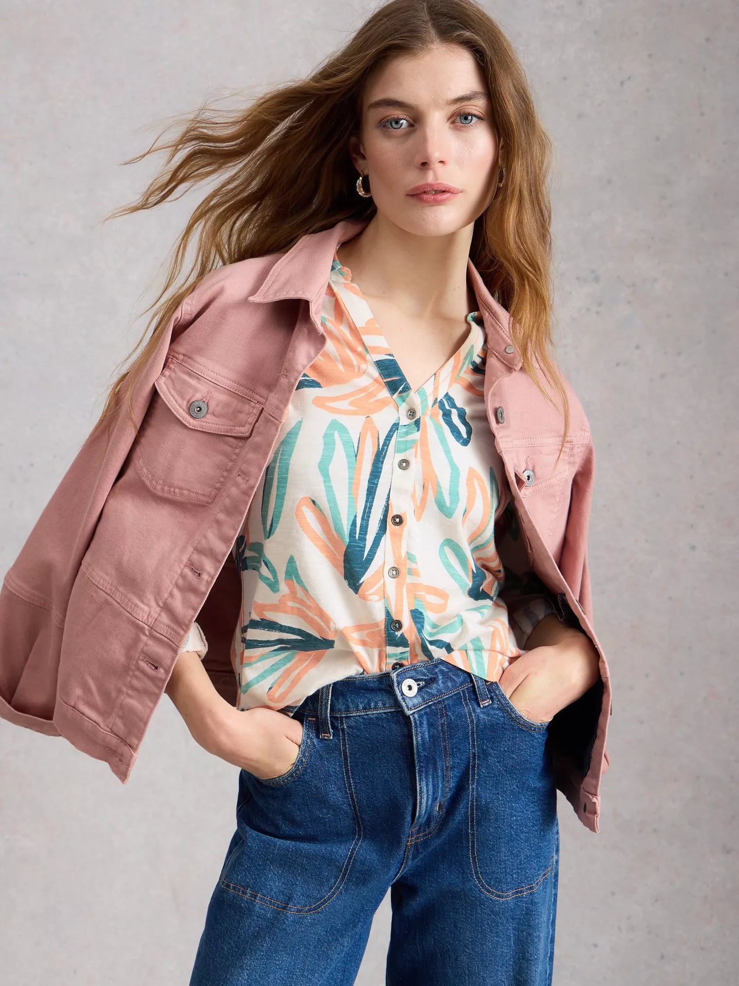 White Stuff Annie Jersey Shirt Ivory Print