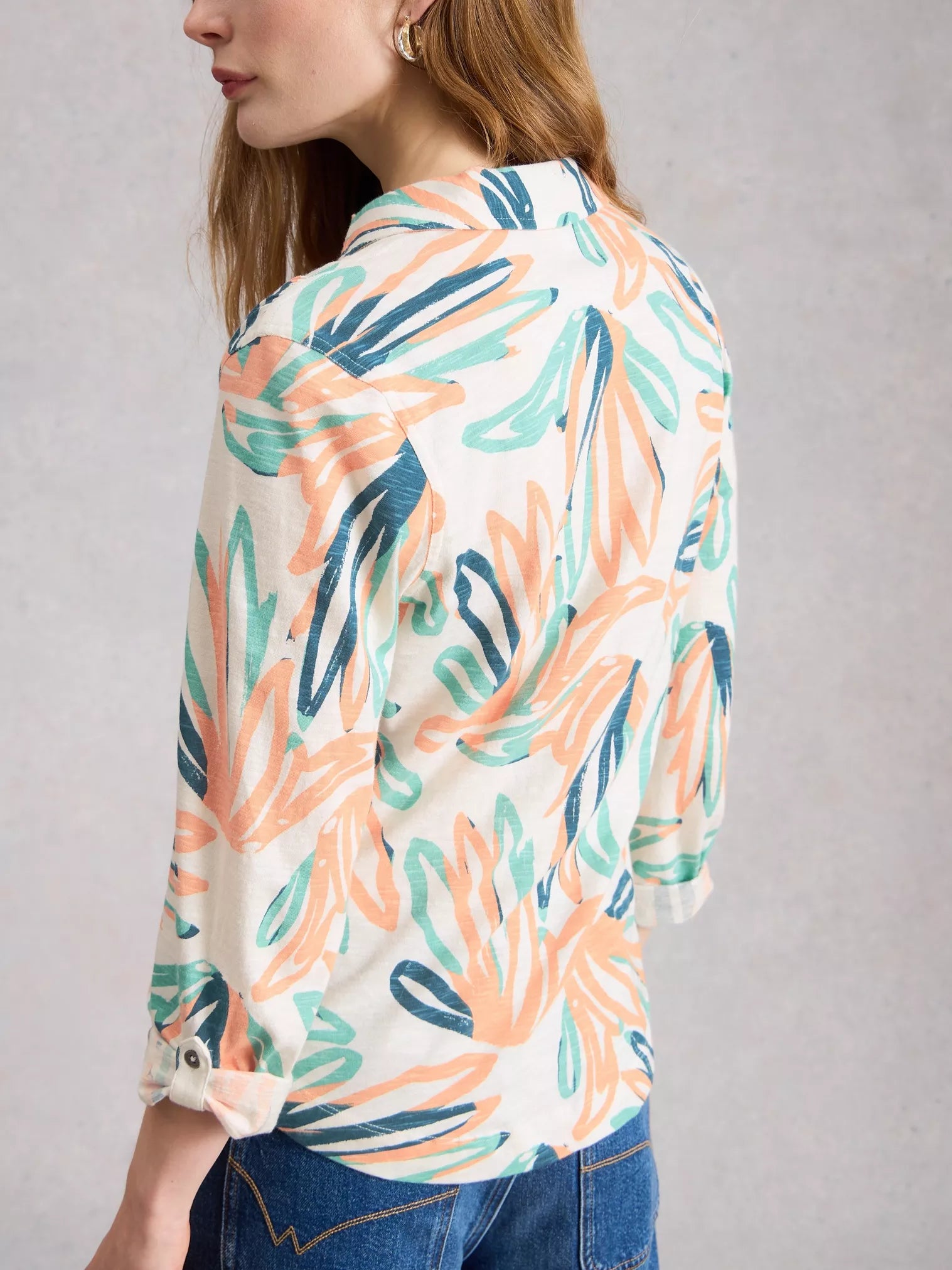 White Stuff Annie Jersey Shirt Ivory Print