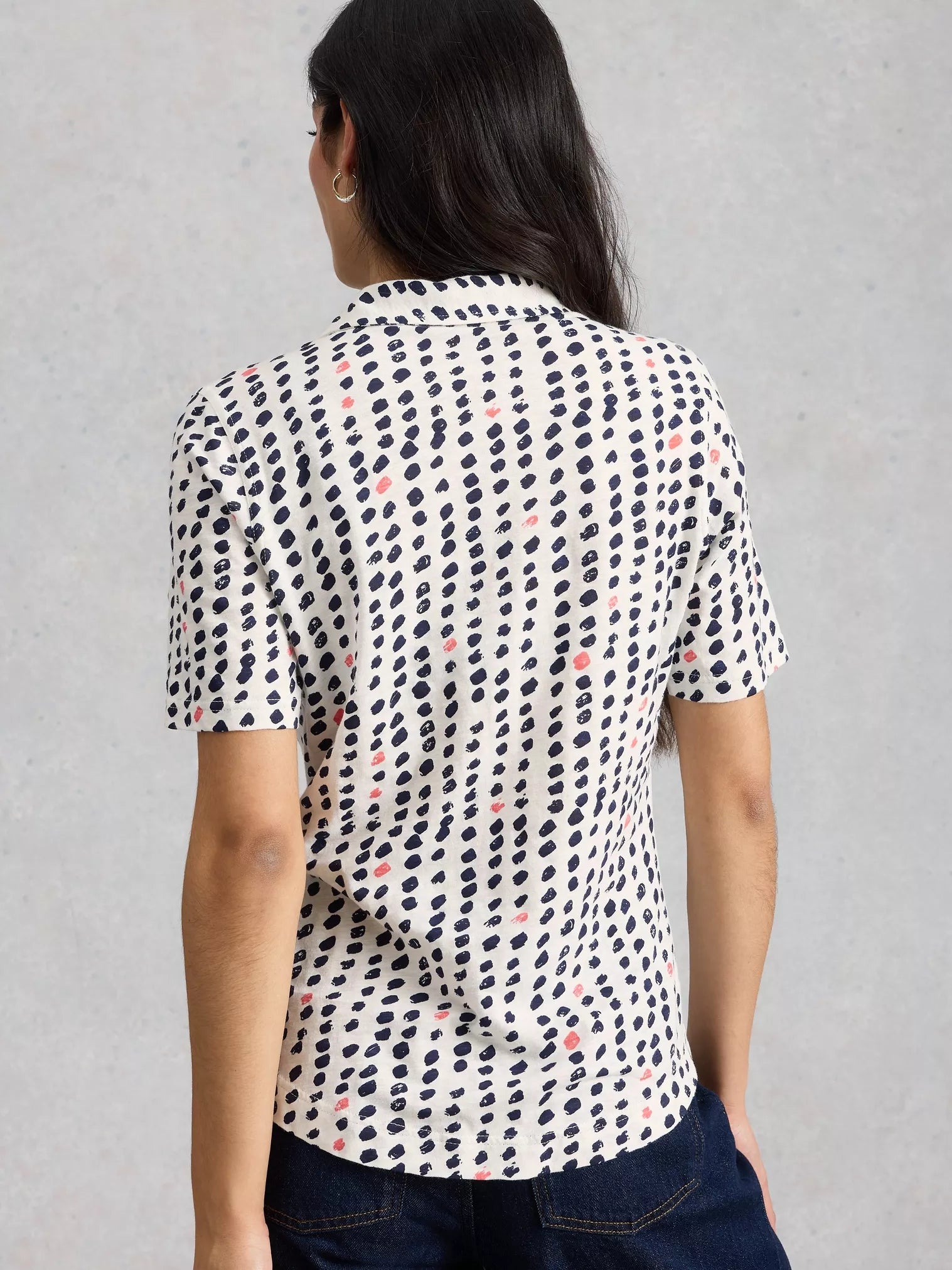 White Stuff Annie Short Sleeve Jersey Shirt Ivory Print