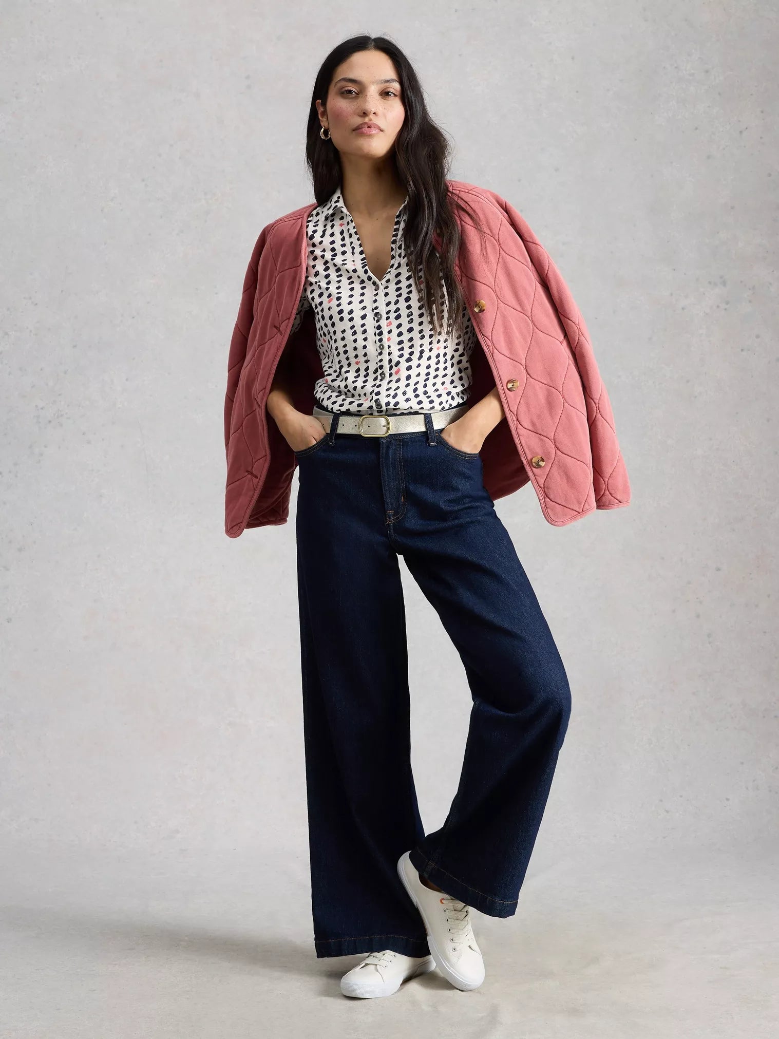 White Stuff Annie Short Sleeve Jersey Shirt Ivory Print