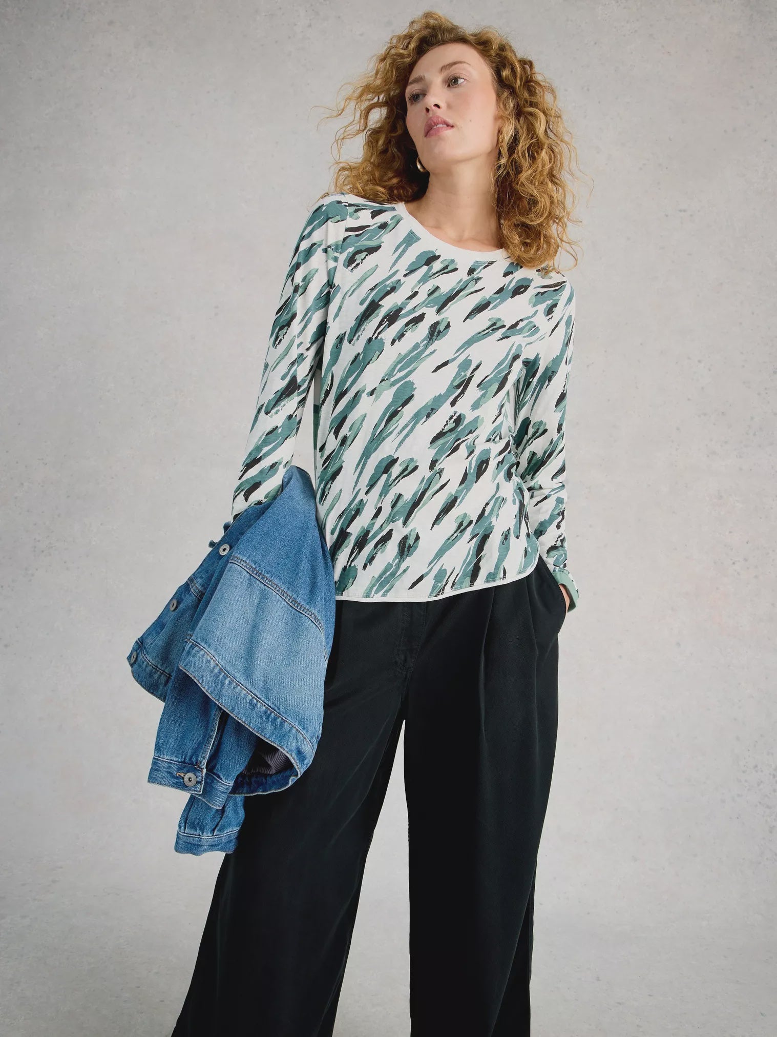 White Stuff Clara Long Sleeve Tee Ivory Print