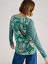 White Stuff Clara Long Sleeve Tee Teal Print
