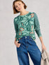 White Stuff Clara Long Sleeve Tee Teal Print