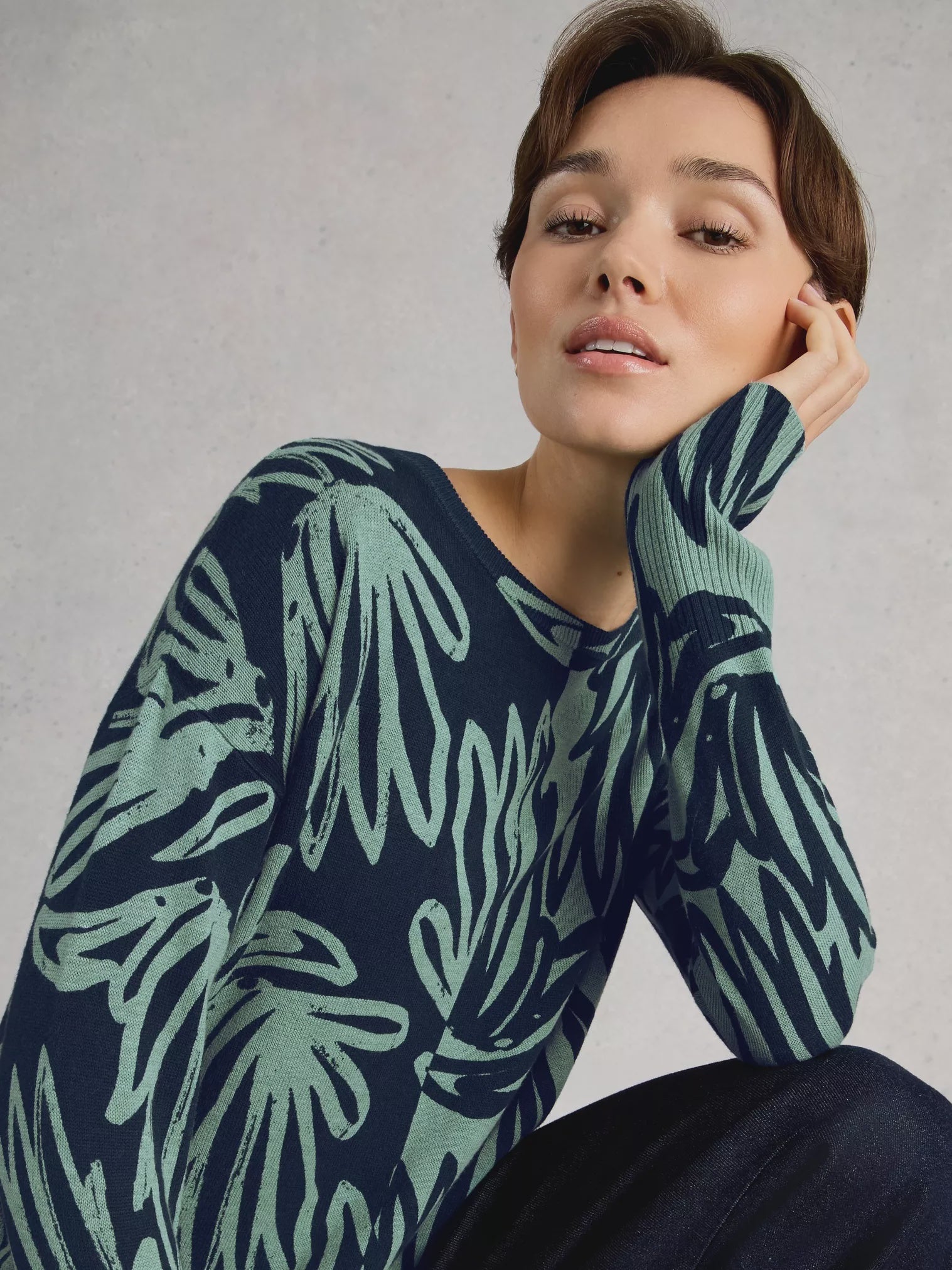 White Stuff Olive Print Jumper Blue Print