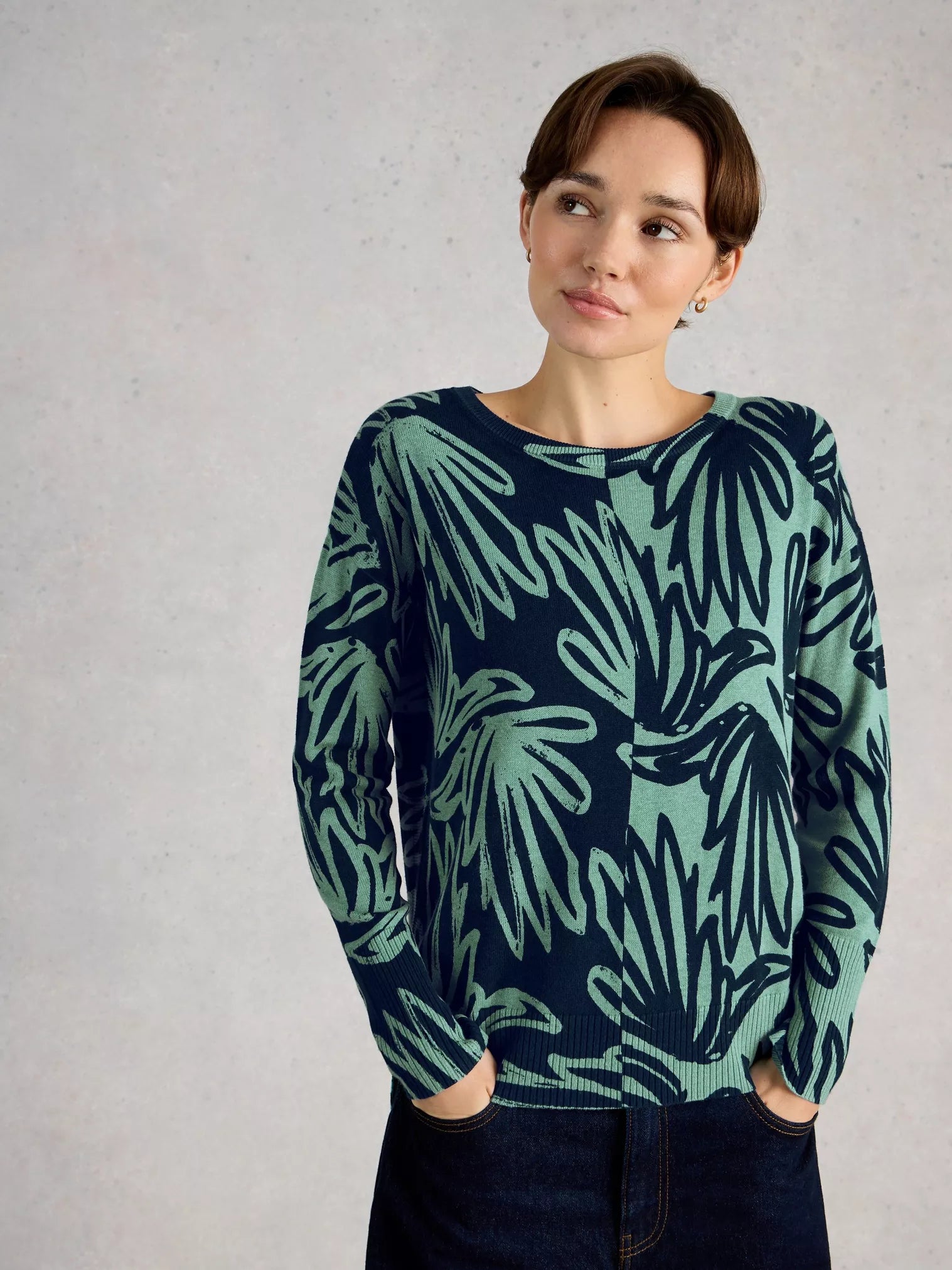 White Stuff Olive Print Jumper Blue Print