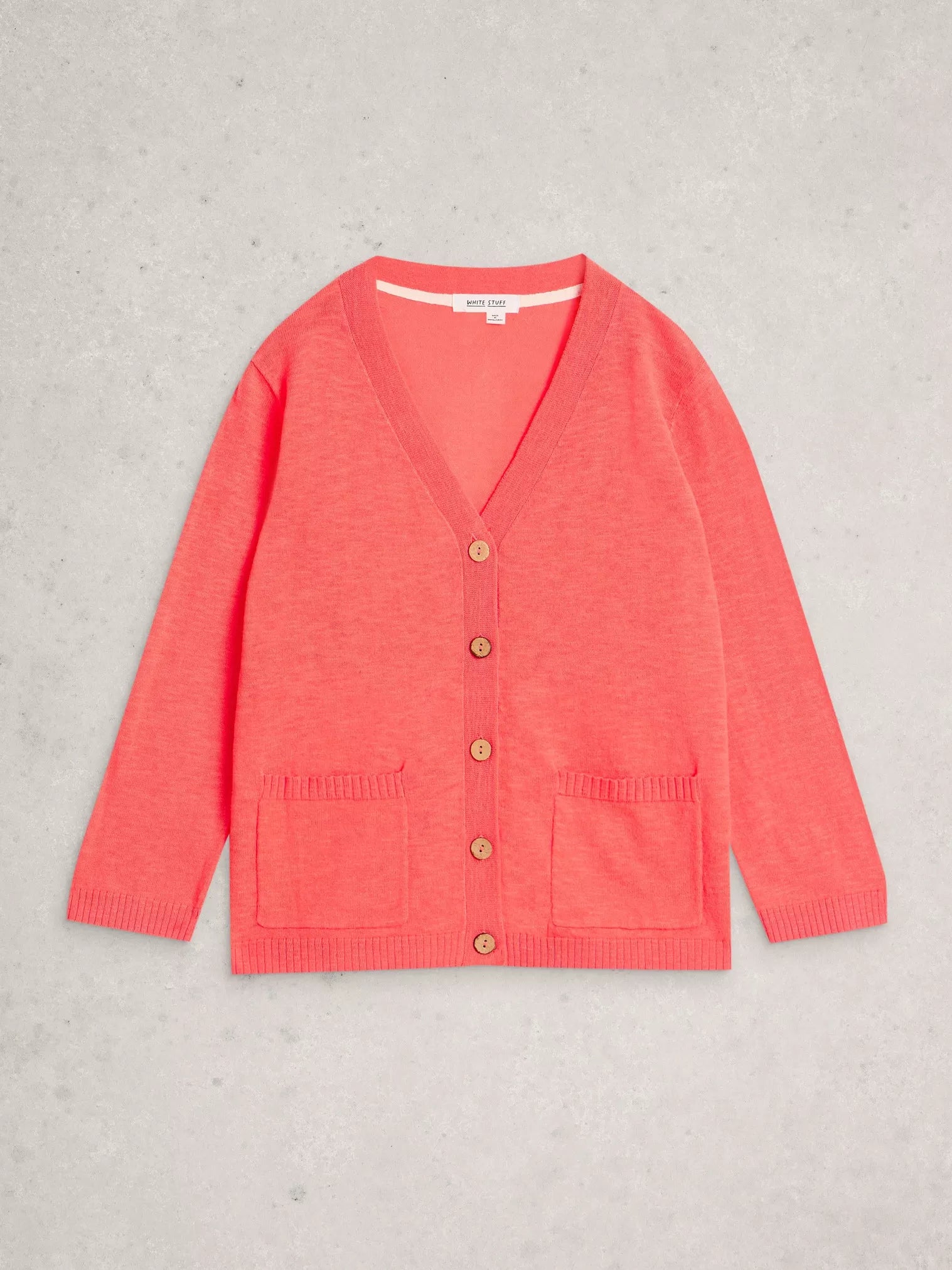 White Stuff Nova Linen Blend Cardi Mid Coral