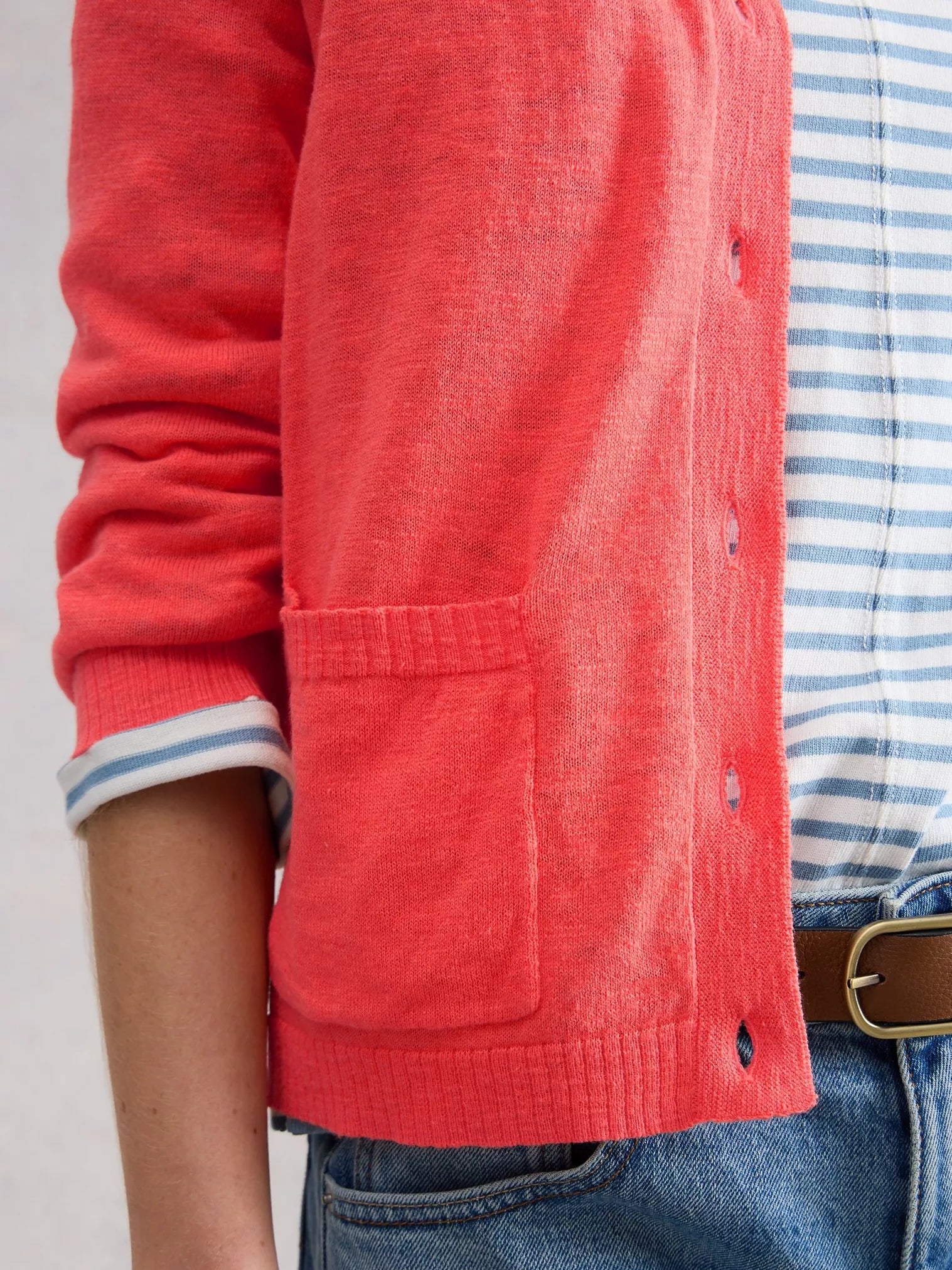 White Stuff Nova Linen Blend Cardi Mid Coral