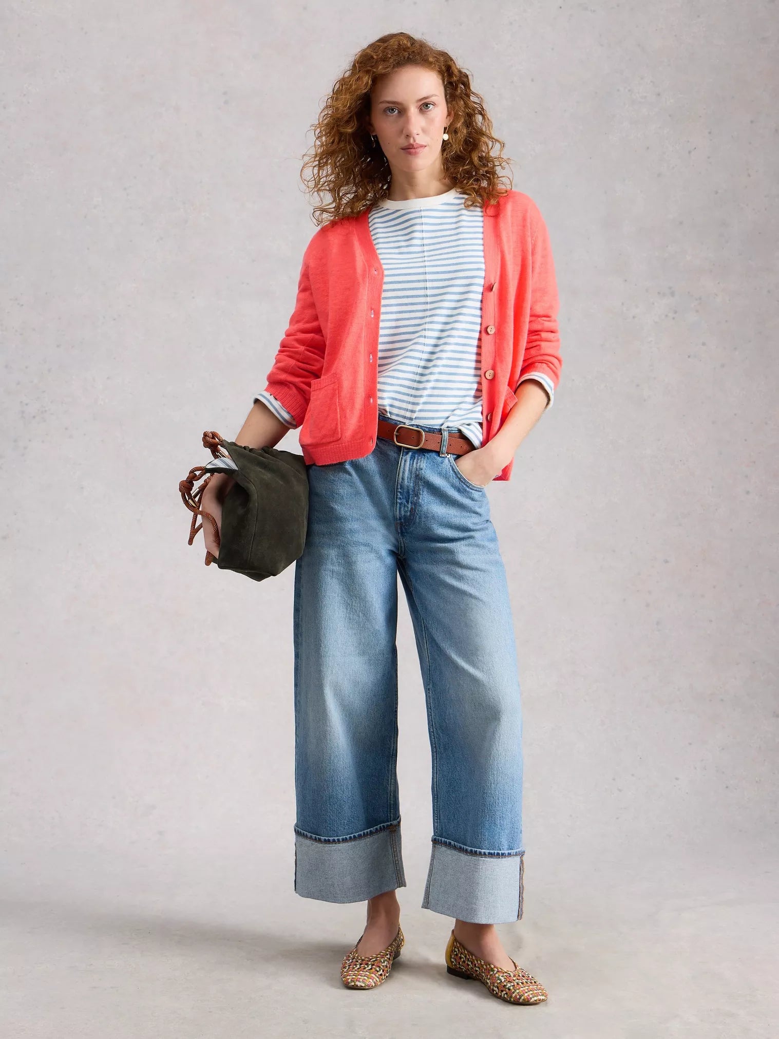 White Stuff Nova Linen Blend Cardi Mid Coral