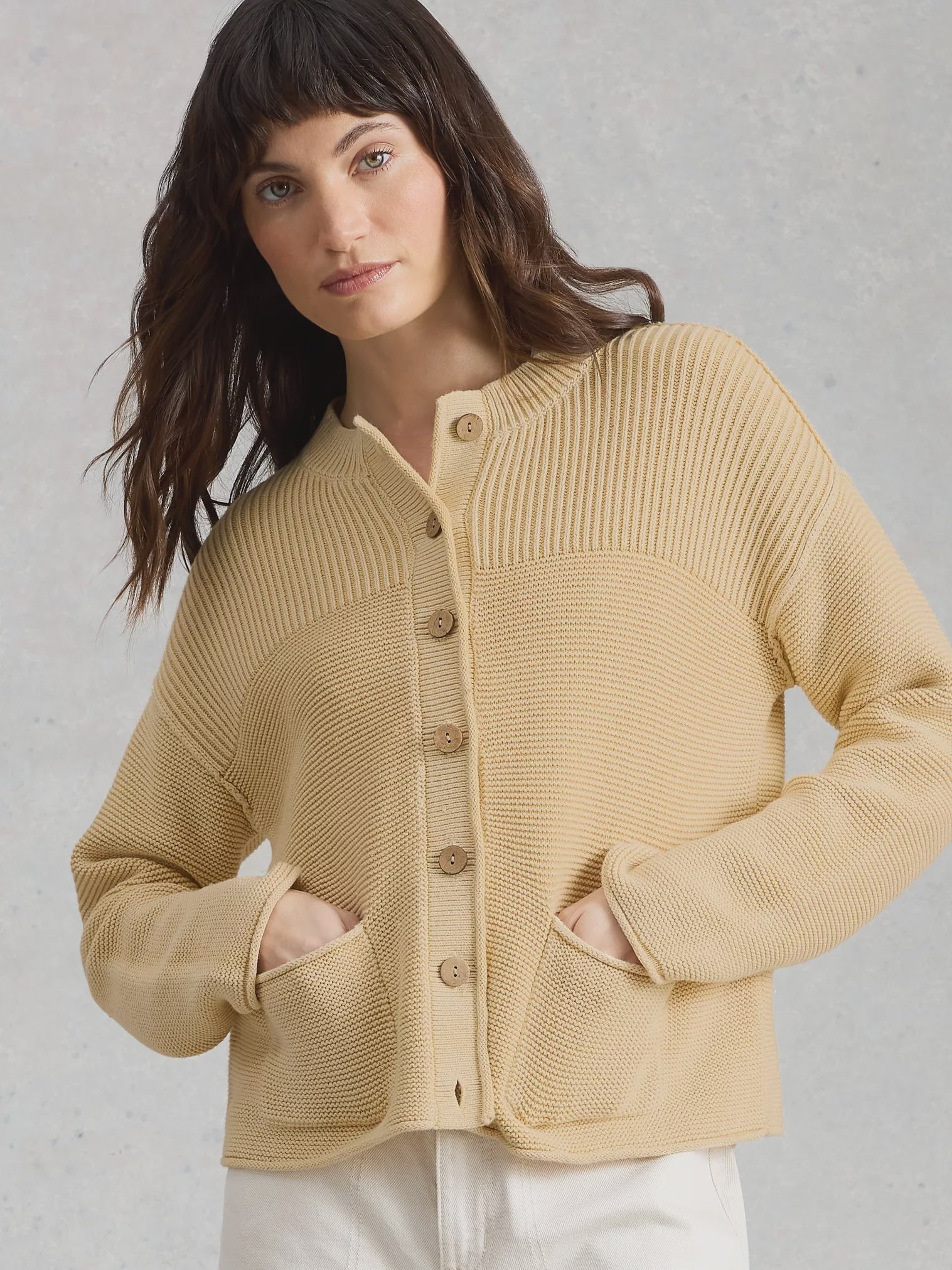 White Stuff Gigi Washed Cardi Light Yellow