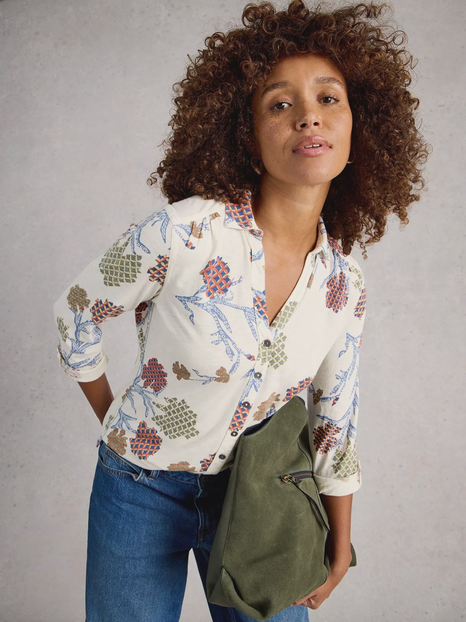 White Stuff Annie Jersey Shirt Ivory Multi.