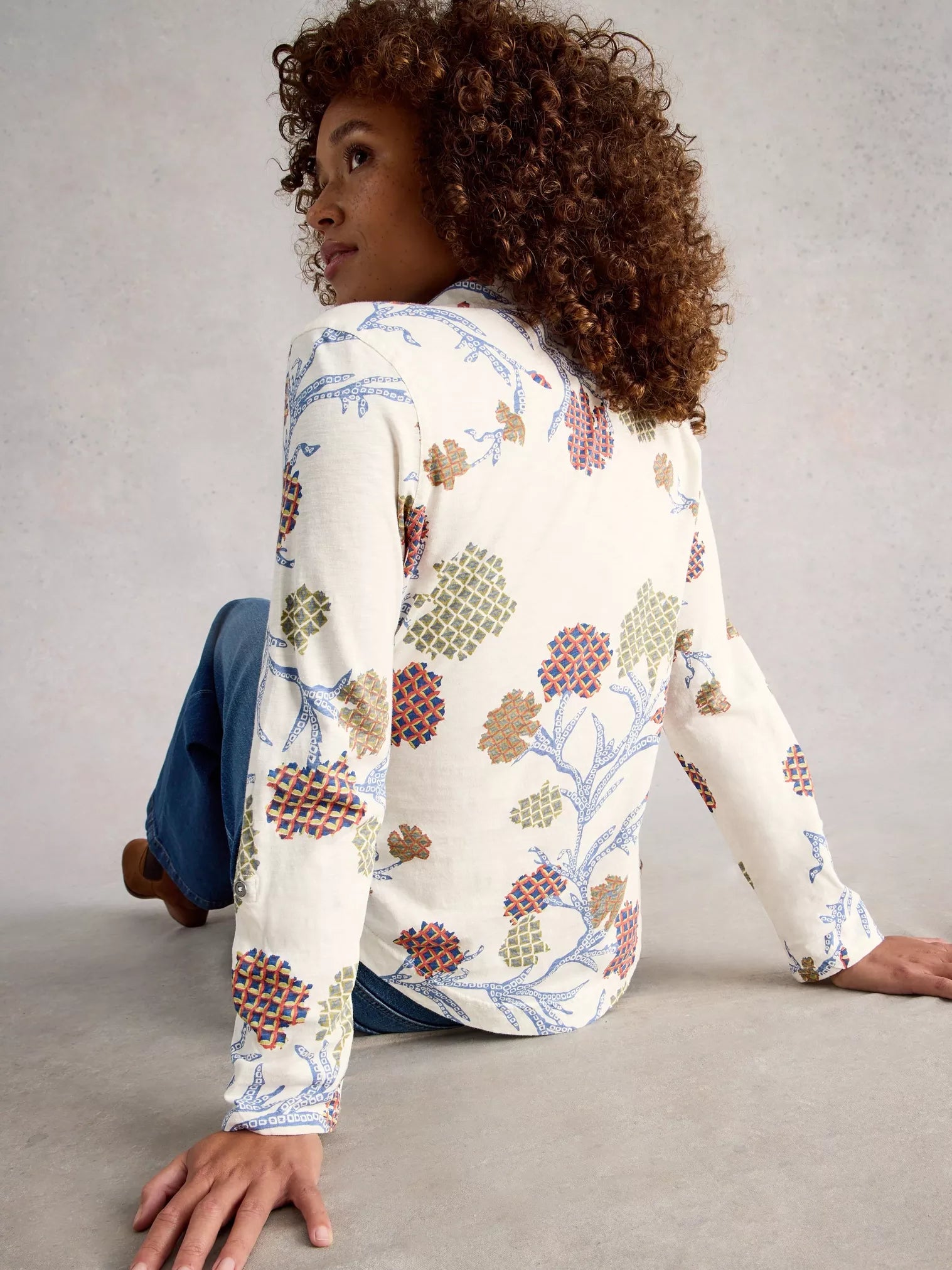 White Stuff Annie Jersey Shirt Ivory Multi.