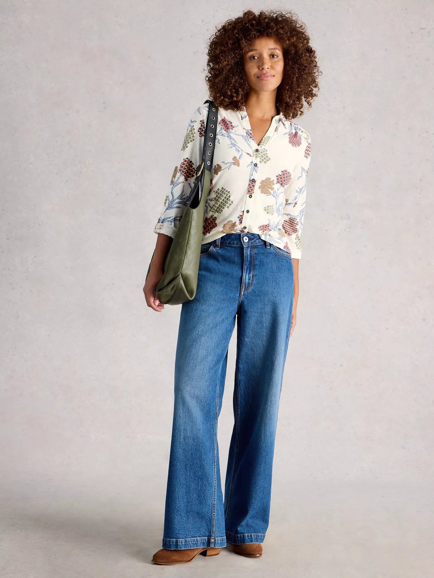 White Stuff Annie Jersey Shirt Ivory Multi.