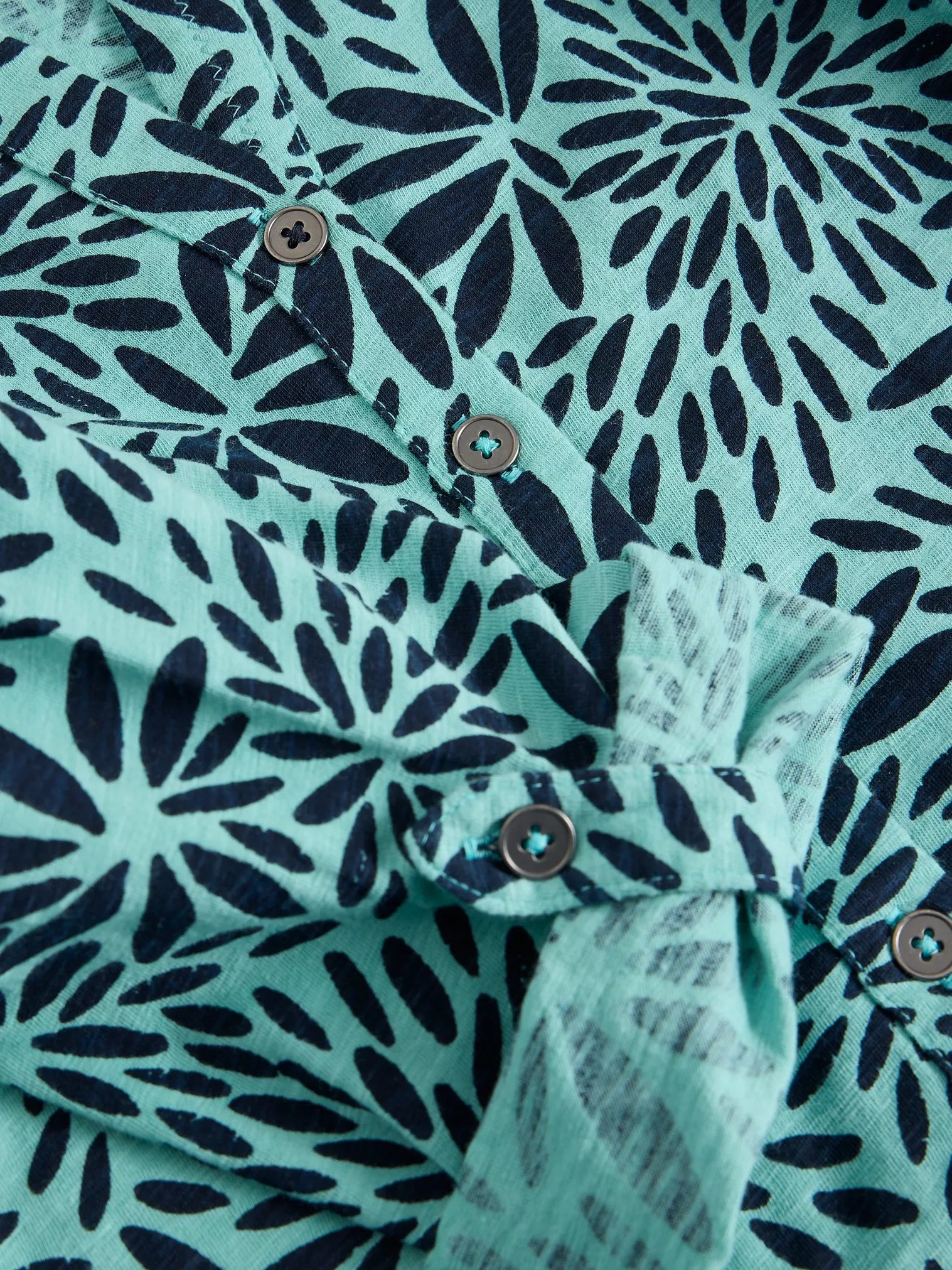 White Stuff Annie Jersey Shirt Teal Print
