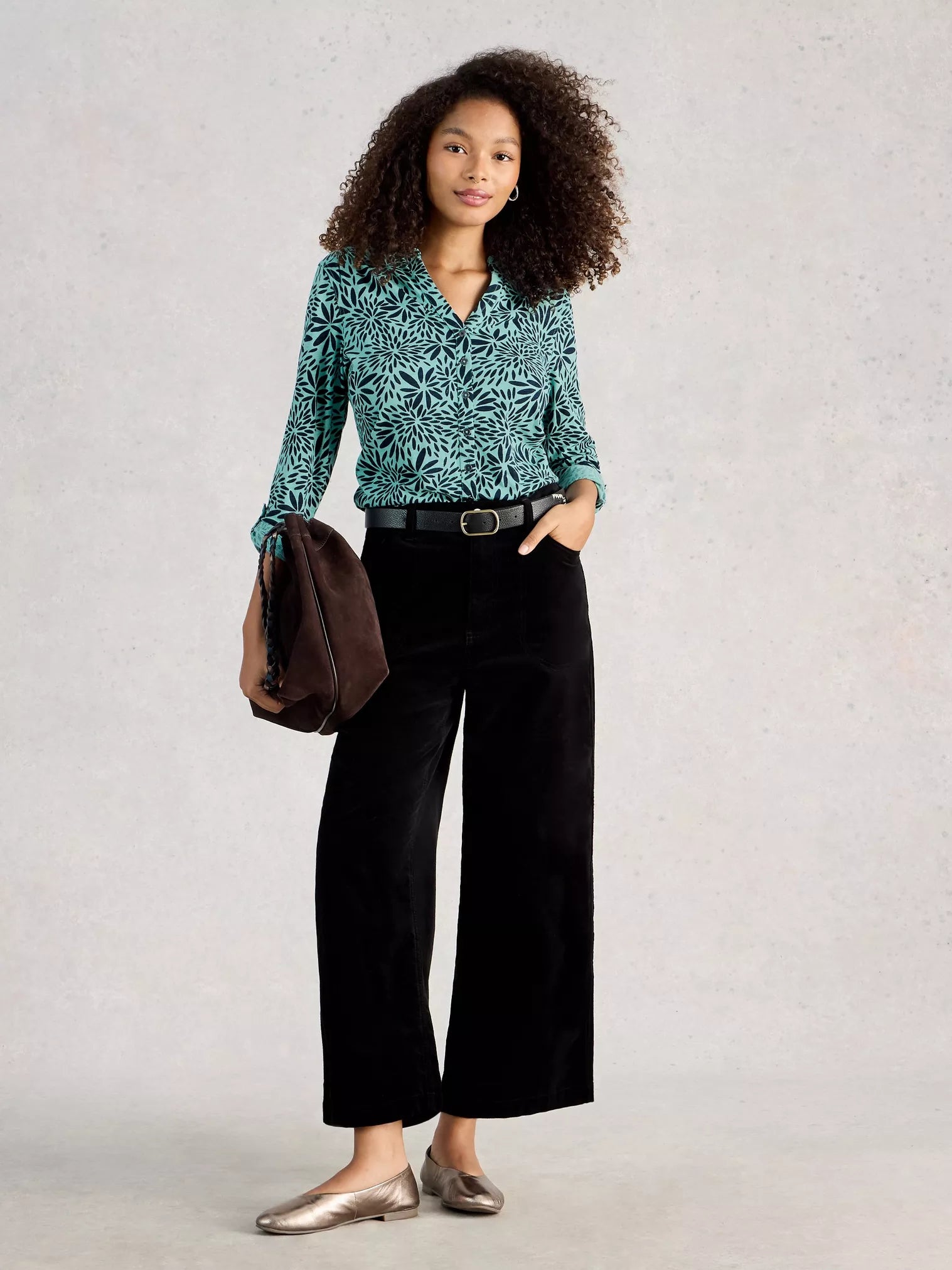 White Stuff Annie Jersey Shirt Teal Print