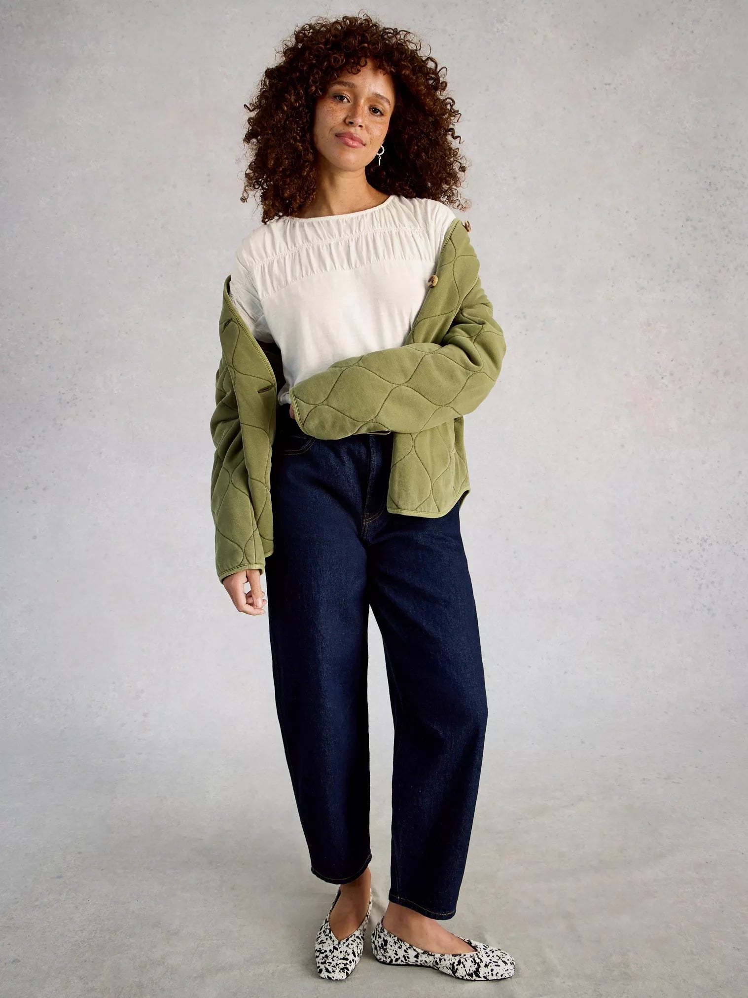 White Stuff Rachel Ruched Tee Natural White