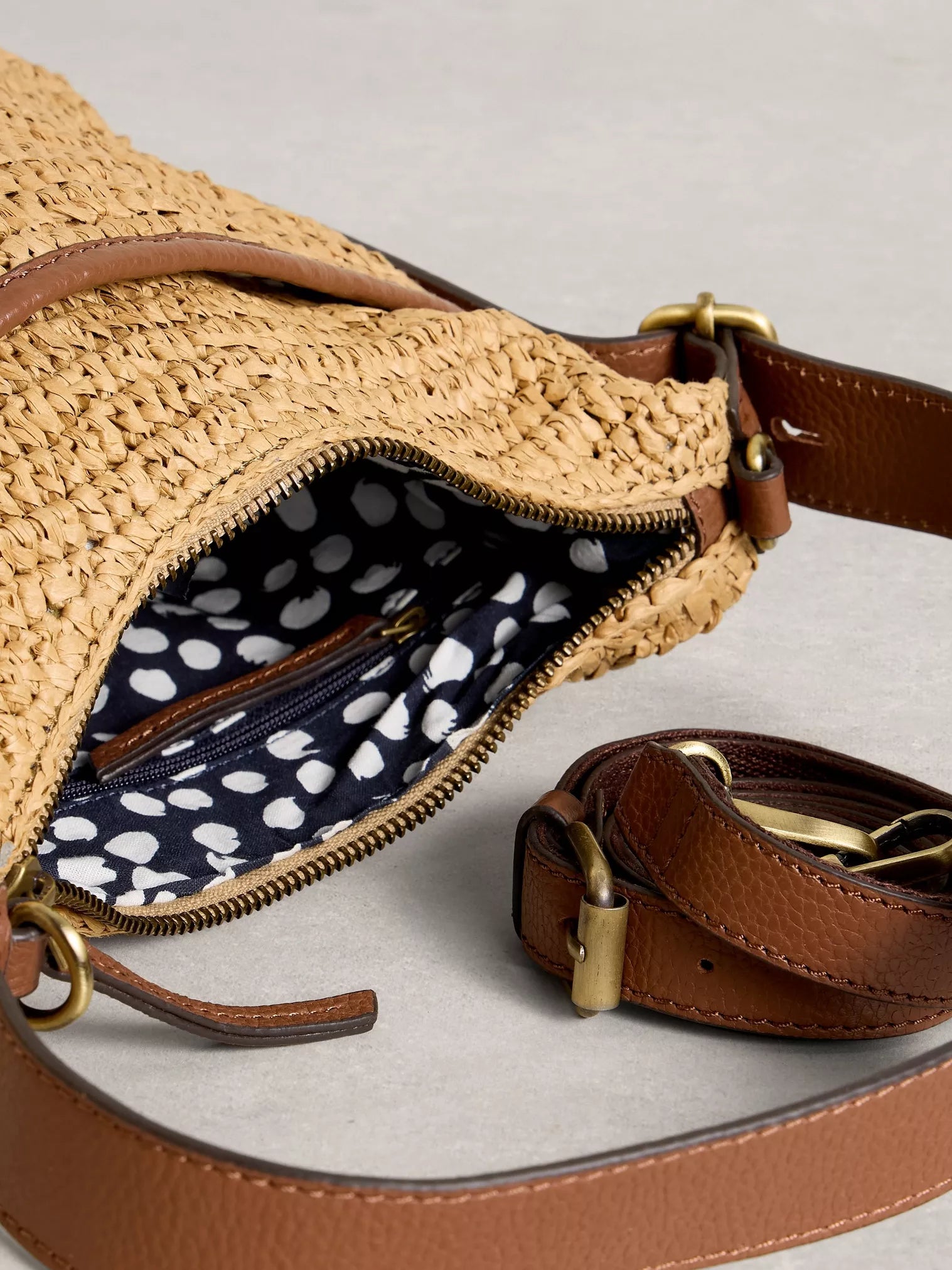 White Stuff Mini Sophia Raffia Crossbody Dark Natural