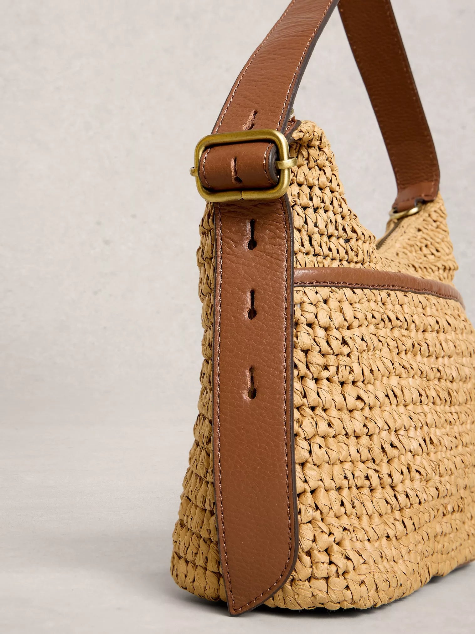 White Stuff Mini Sophia Raffia Crossbody Dark Natural
