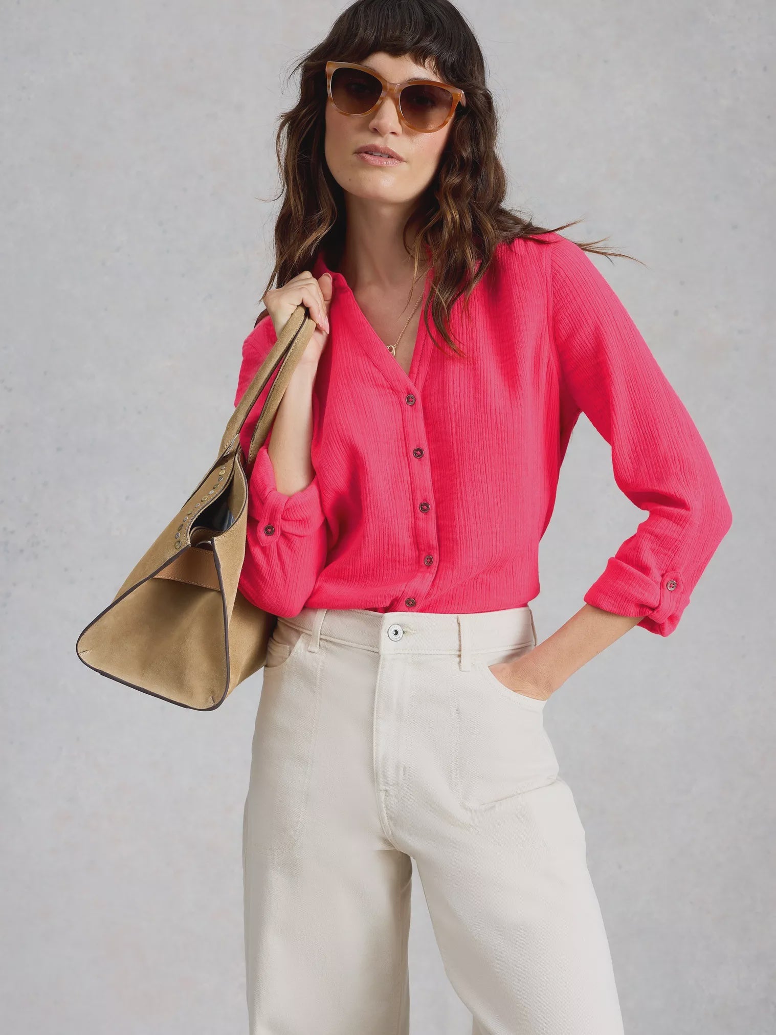 White Stuff Annie Double Cloth Shirt Bright Pink