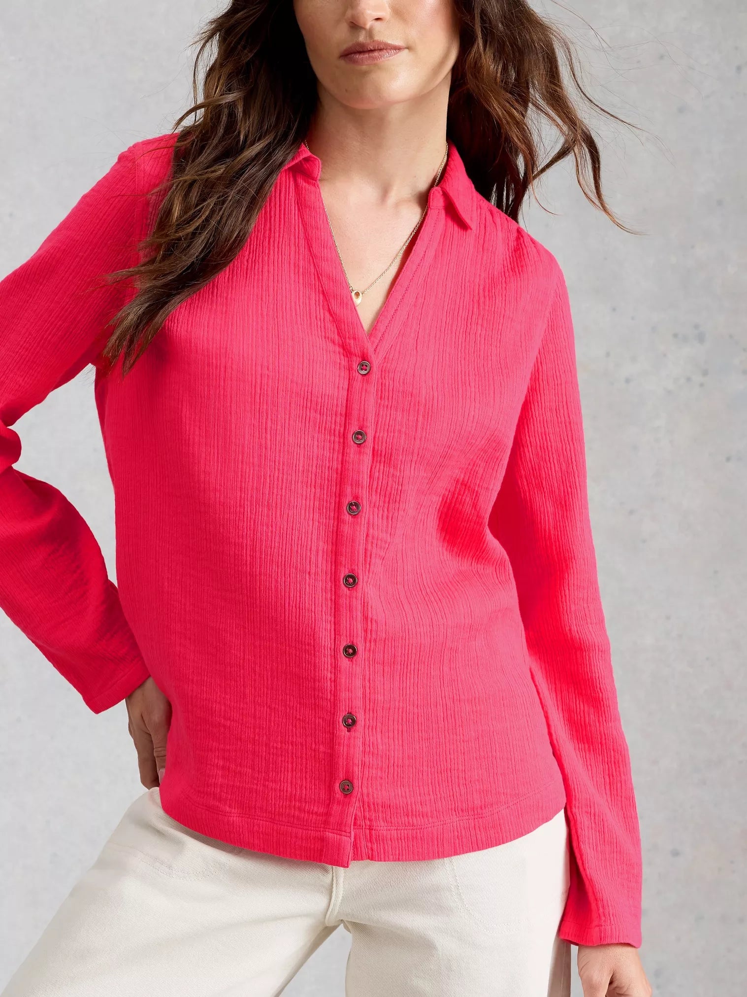 White Stuff Annie Double Cloth Shirt Bright Pink