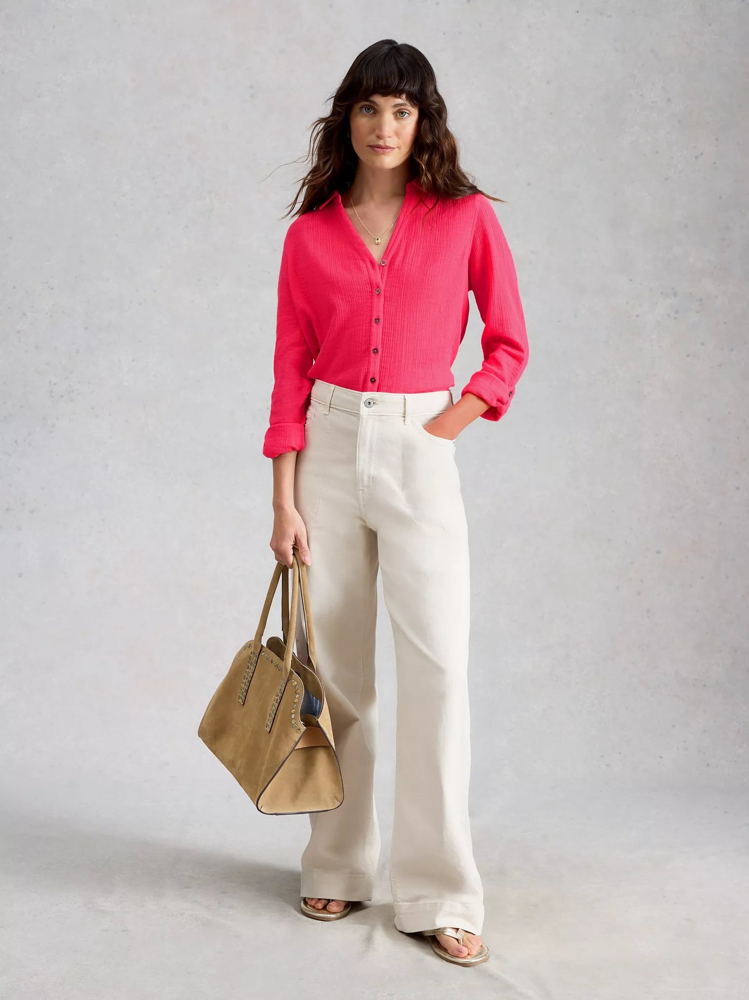 White Stuff Annie Double Cloth Shirt Bright Pink