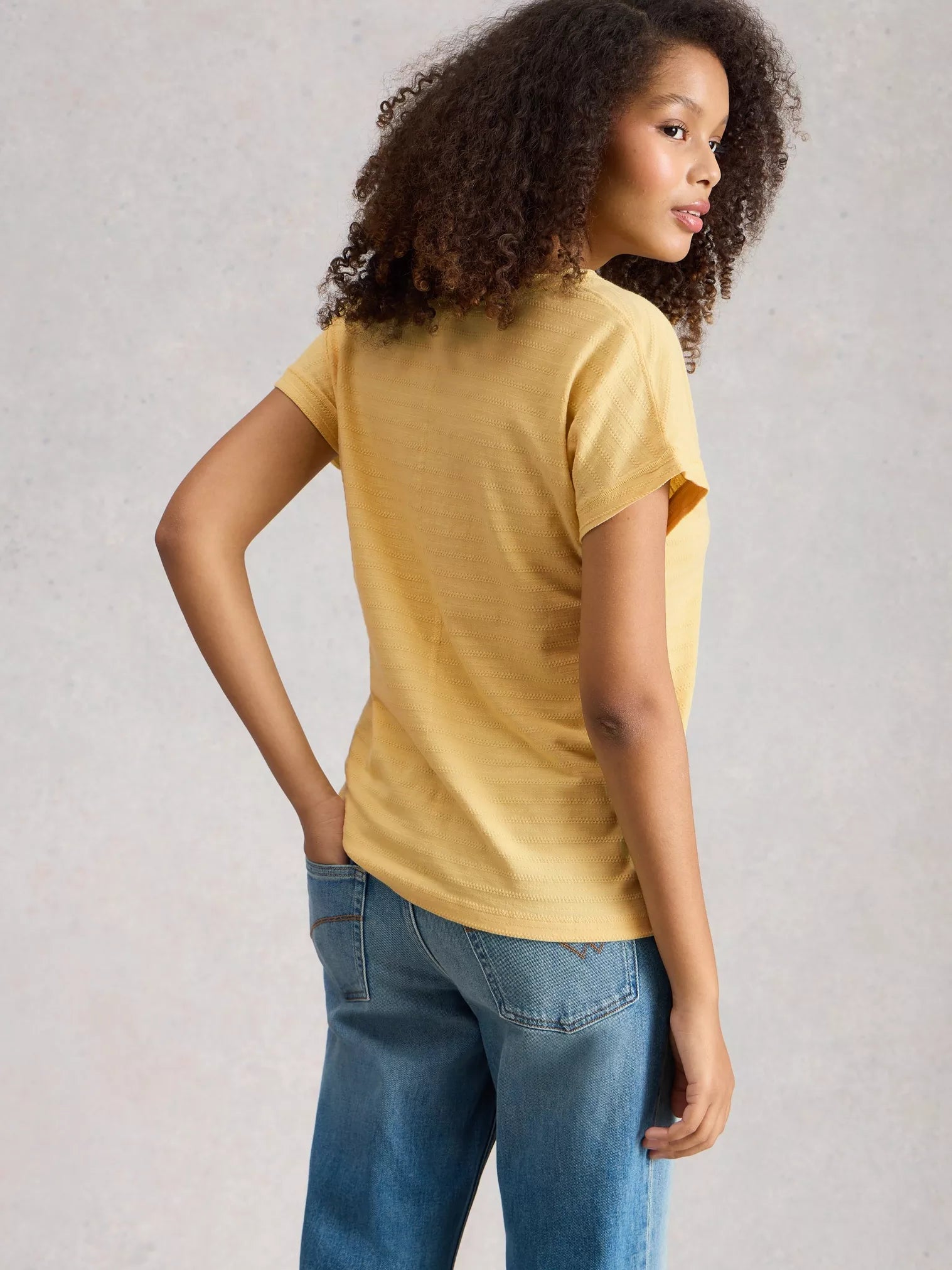 White Stuff Nelly Notch Texture Tee Light Yellow