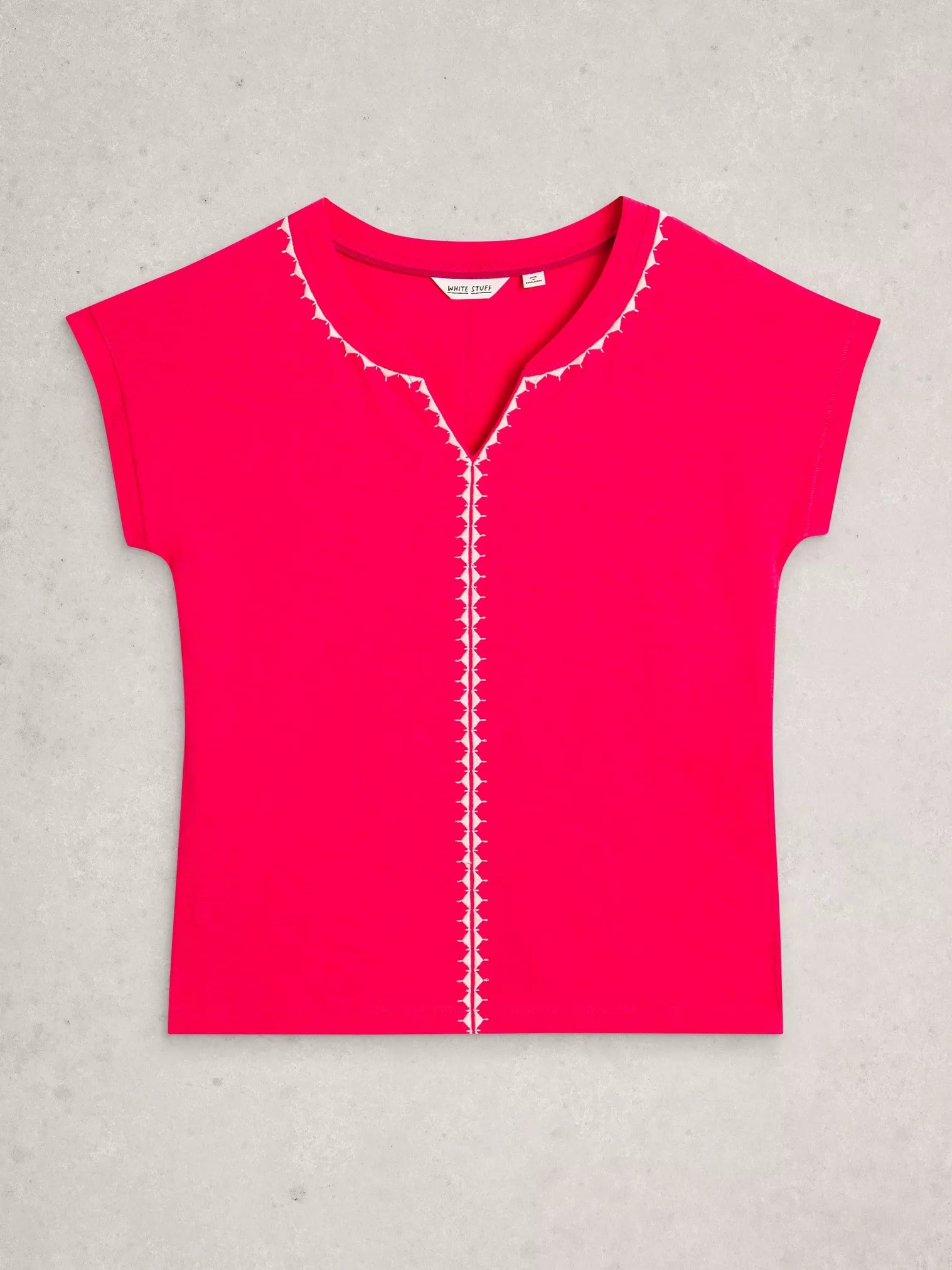 White Stuff Nelly Plain Embroidered Tee Bright Pink
