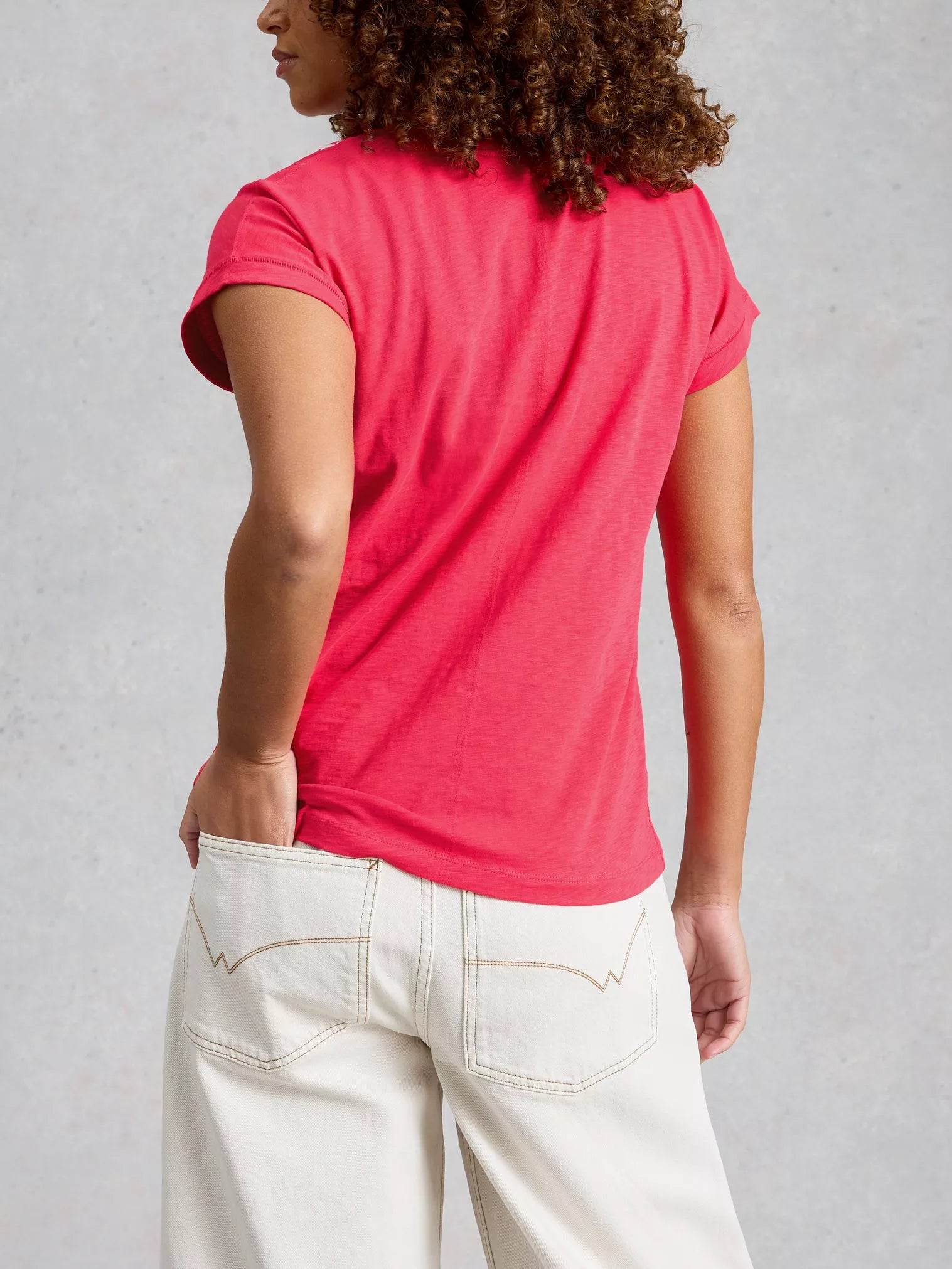 White Stuff Nelly Plain Embroidered Tee Bright Pink