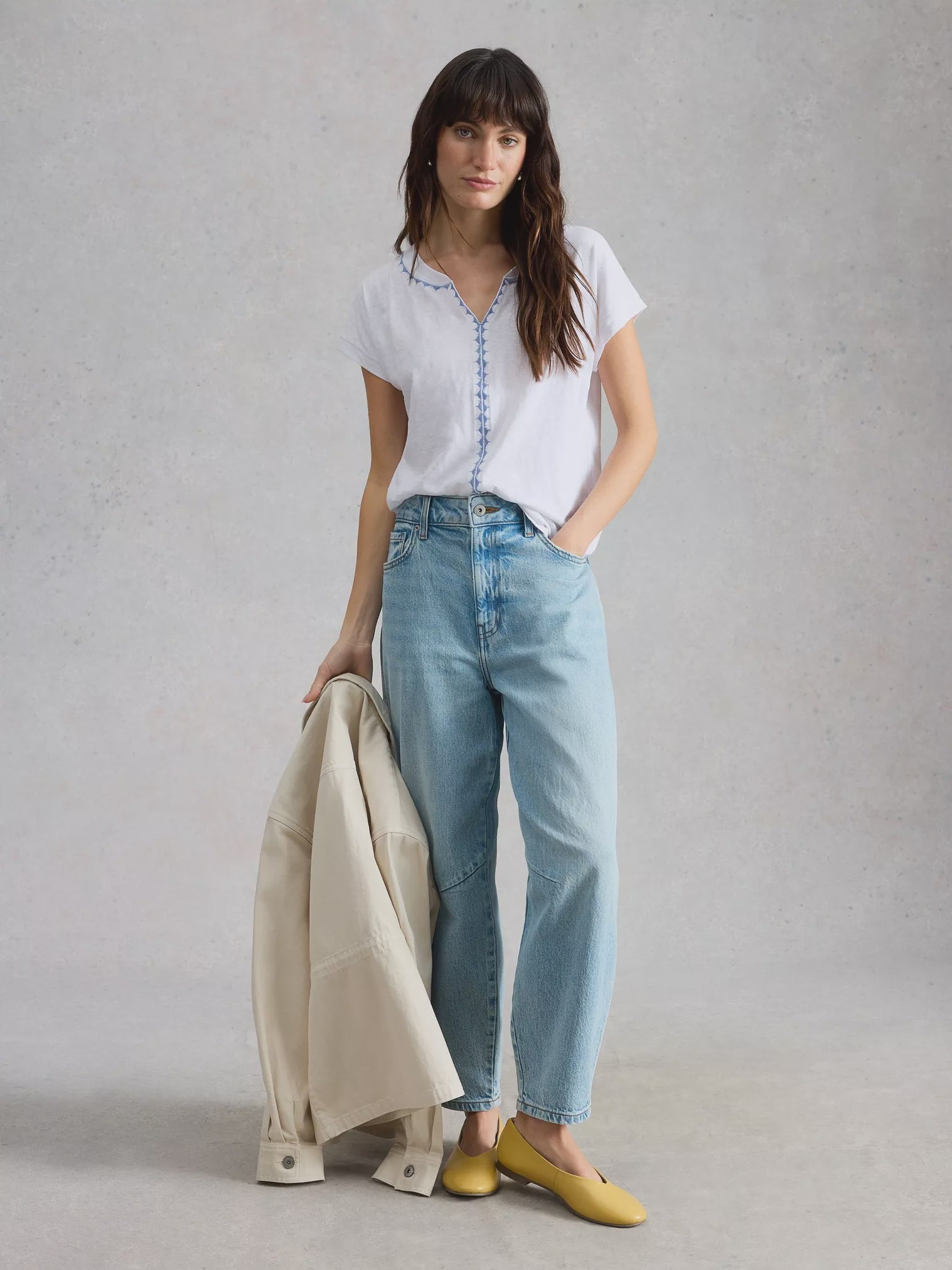 White Stuff Nelly Plain Embroidered Tee White Multi