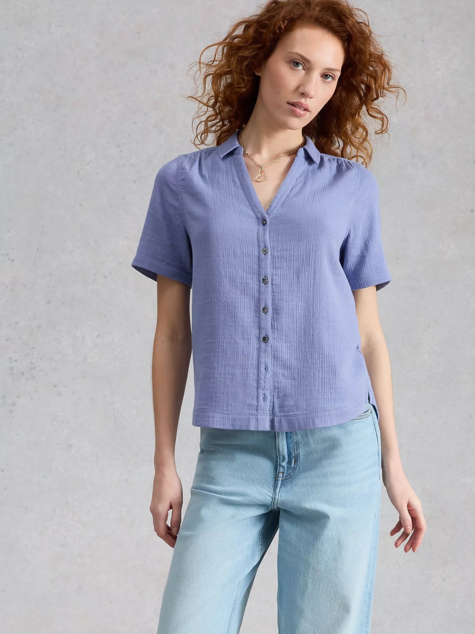 White Stuff Annie Short Sleeve Double Cloth Shirt Light Blue