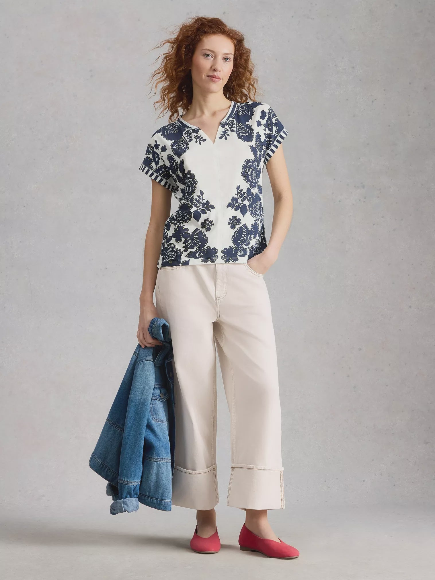 White Stuff Nelly Notch Neck Tee Navy Multi