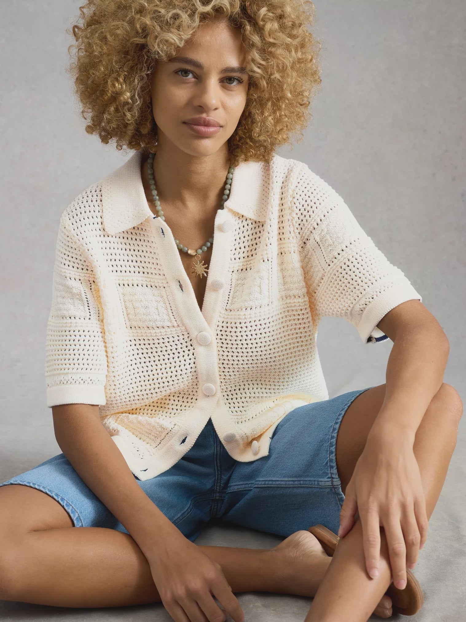 White Stuff Gemima Collar Cardi Pale Ivory