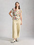 White Stuff Susie V Neck Linen Tee Ivory Print