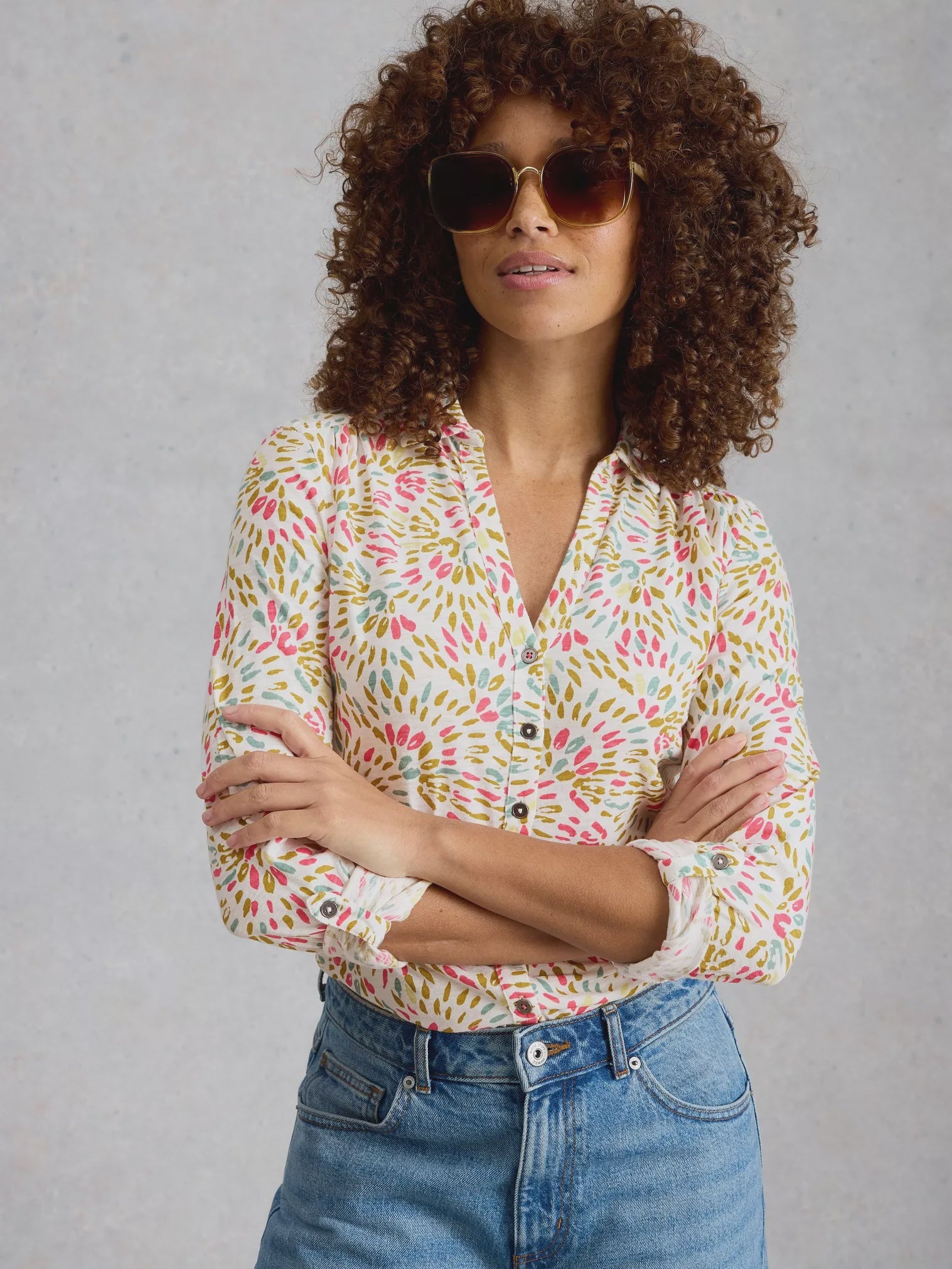 White Stuff Annie Jersey Shirt Ivory Multi