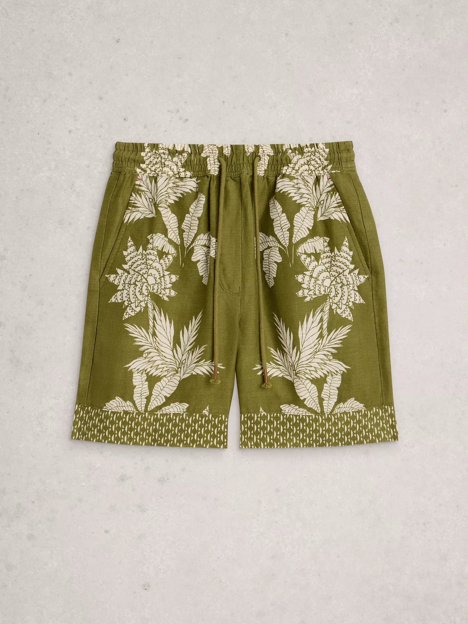 White Stuff Belle Linen Short Green Print