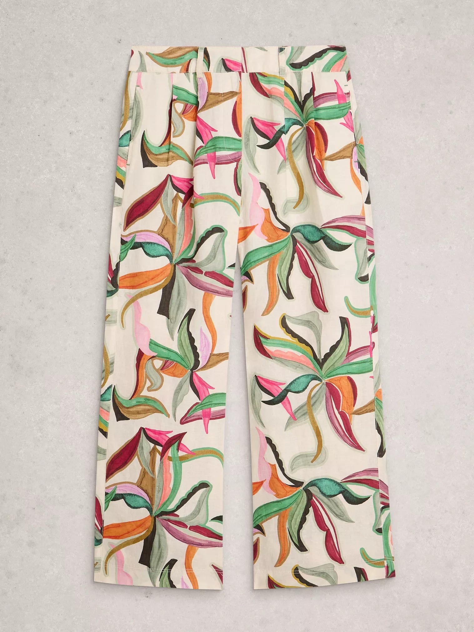 White Stuff Sasha Wide Leg Linen Trouser Natural Print
