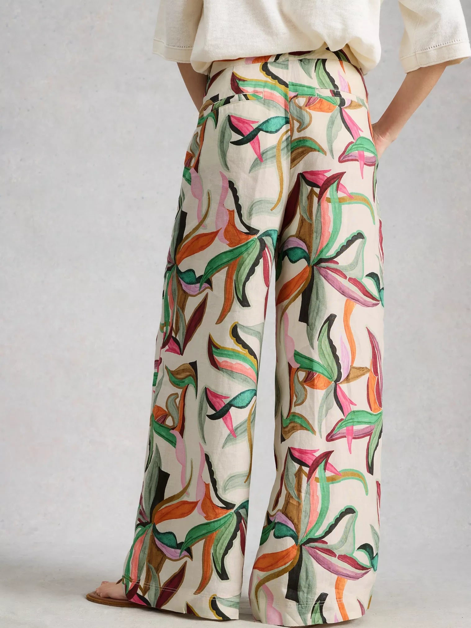 White Stuff Sasha Wide Leg Linen Trouser Natural Print