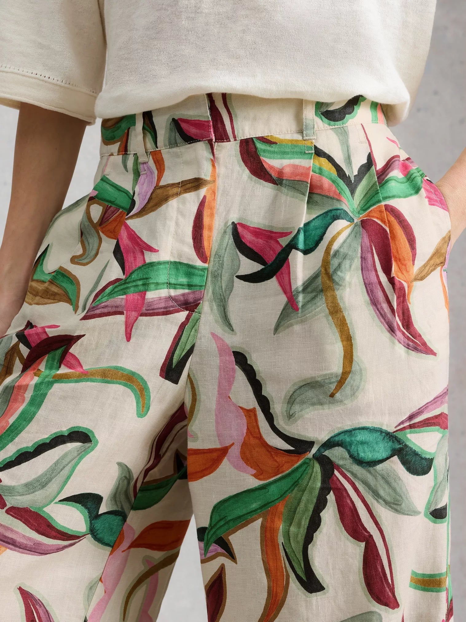 White Stuff Sasha Wide Leg Linen Trouser Natural Print
