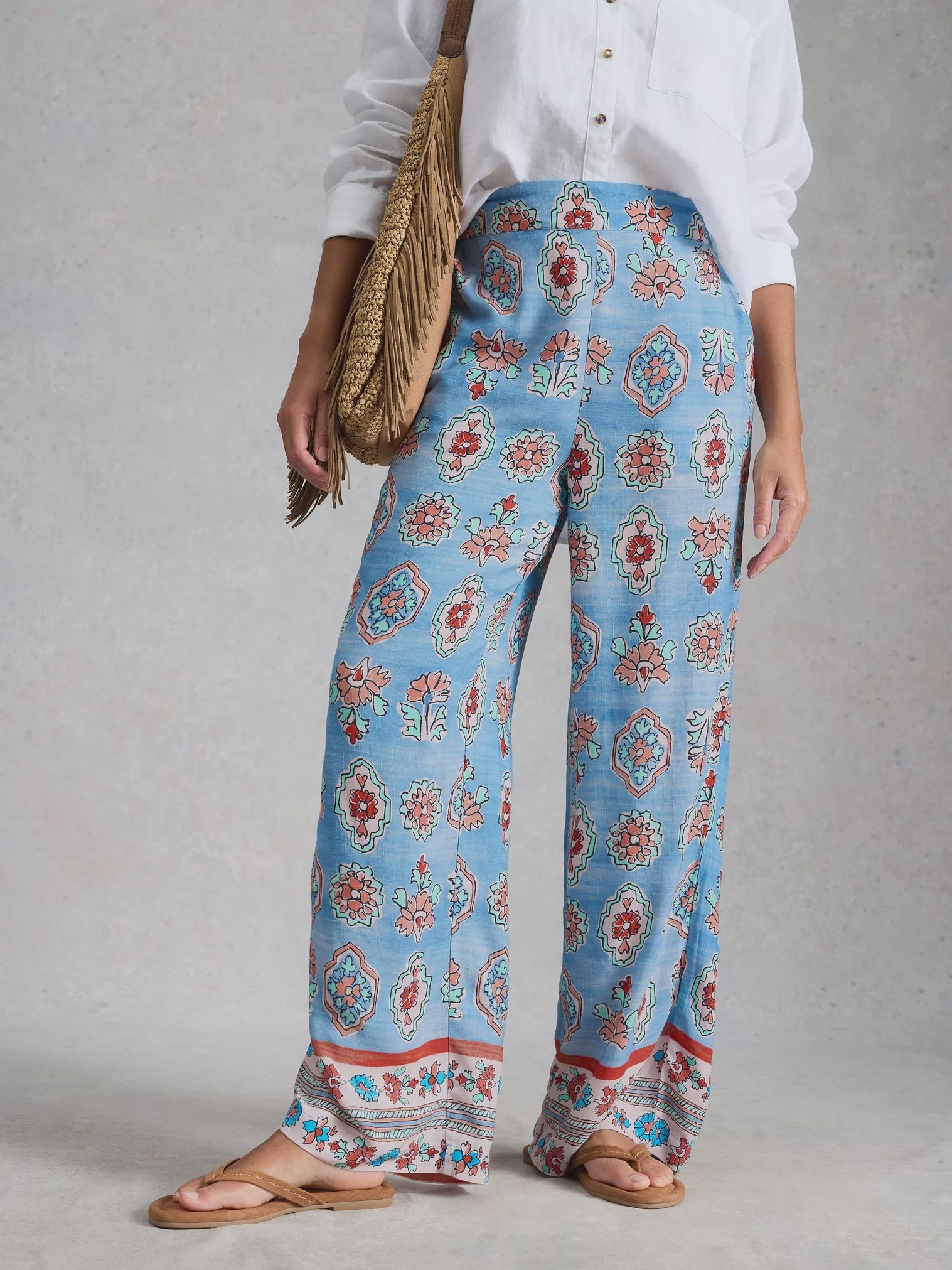 White Stuff Ally Wide Leg Trouser Blue Print