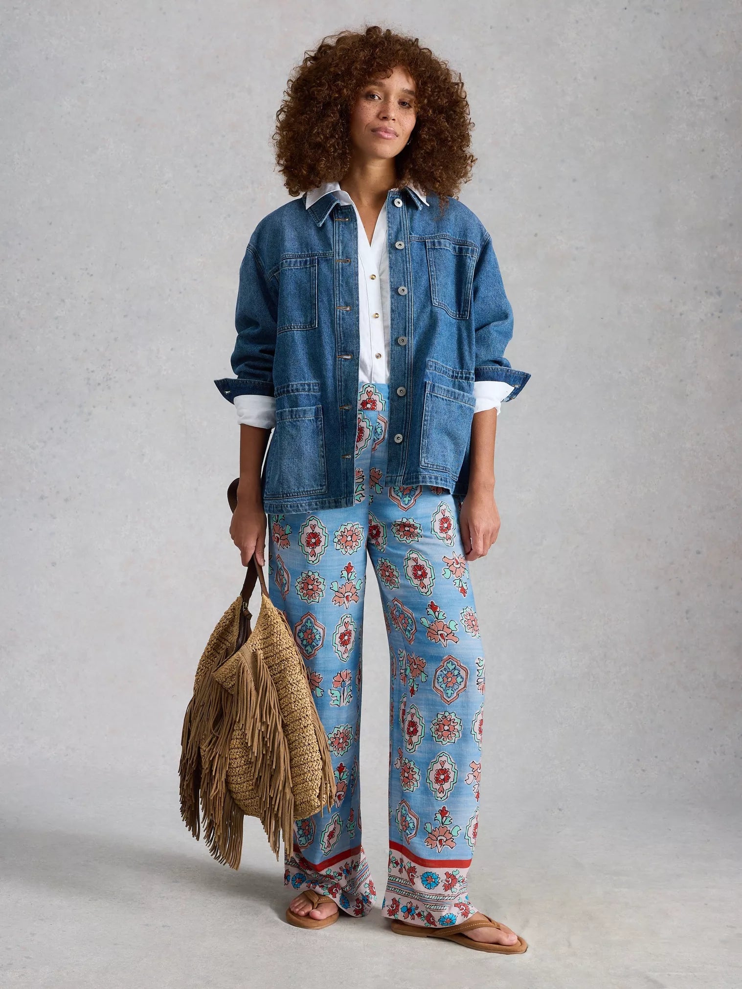 White Stuff Ally Wide Leg Trouser Blue Print