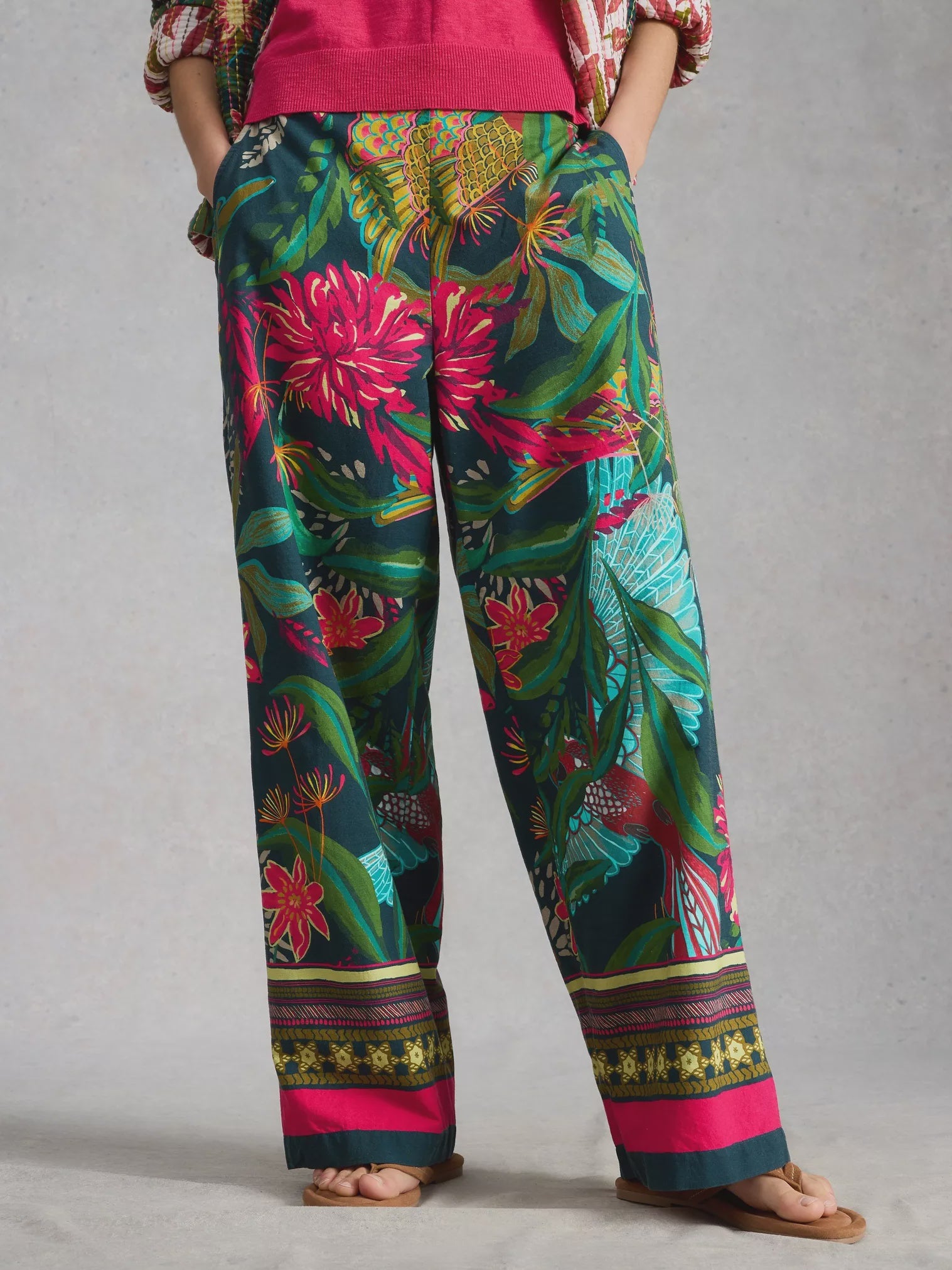 White Stuff Ally Wide Leg Trouser Green Print