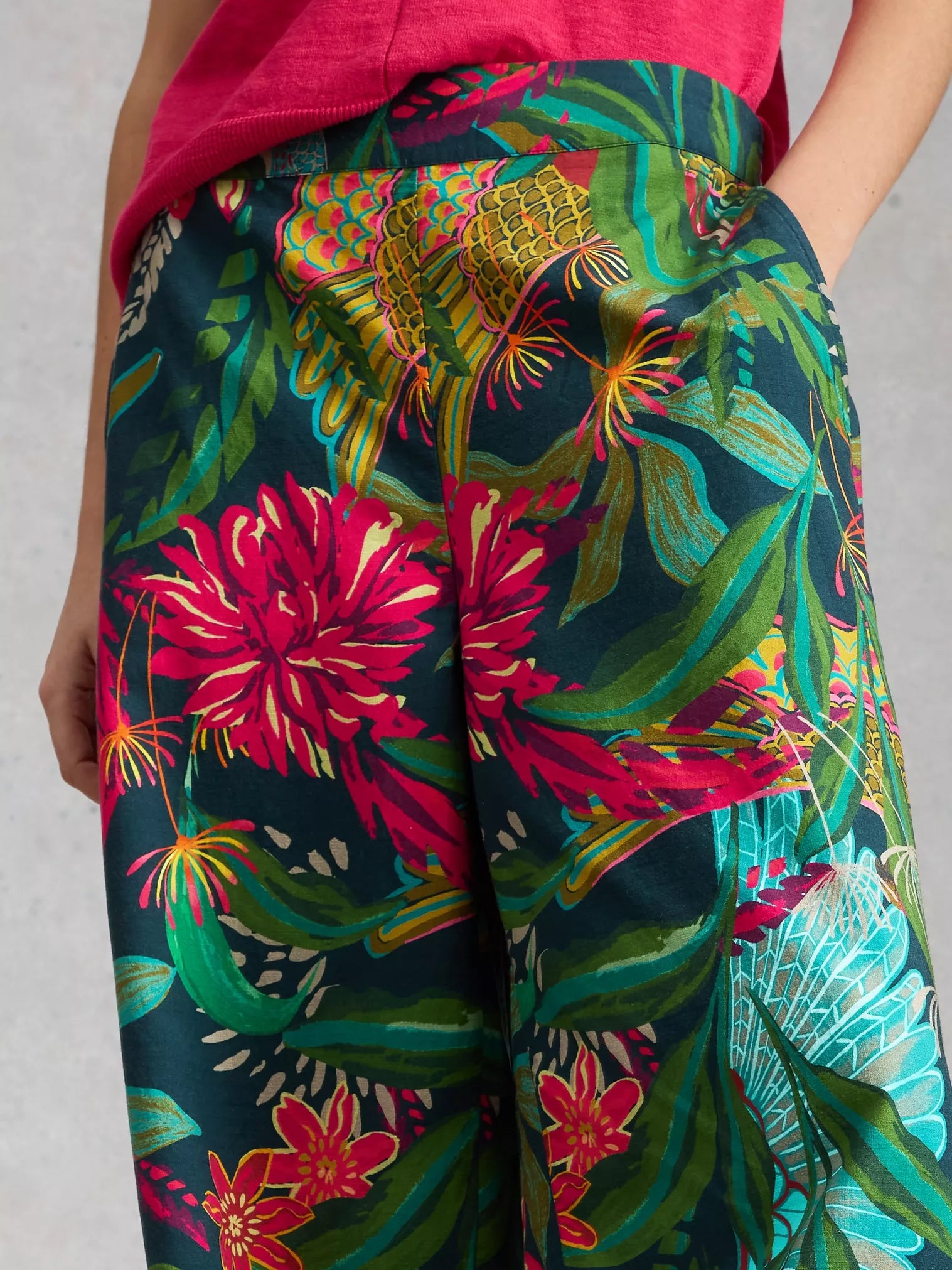 White Stuff Ally Wide Leg Trouser Green Print