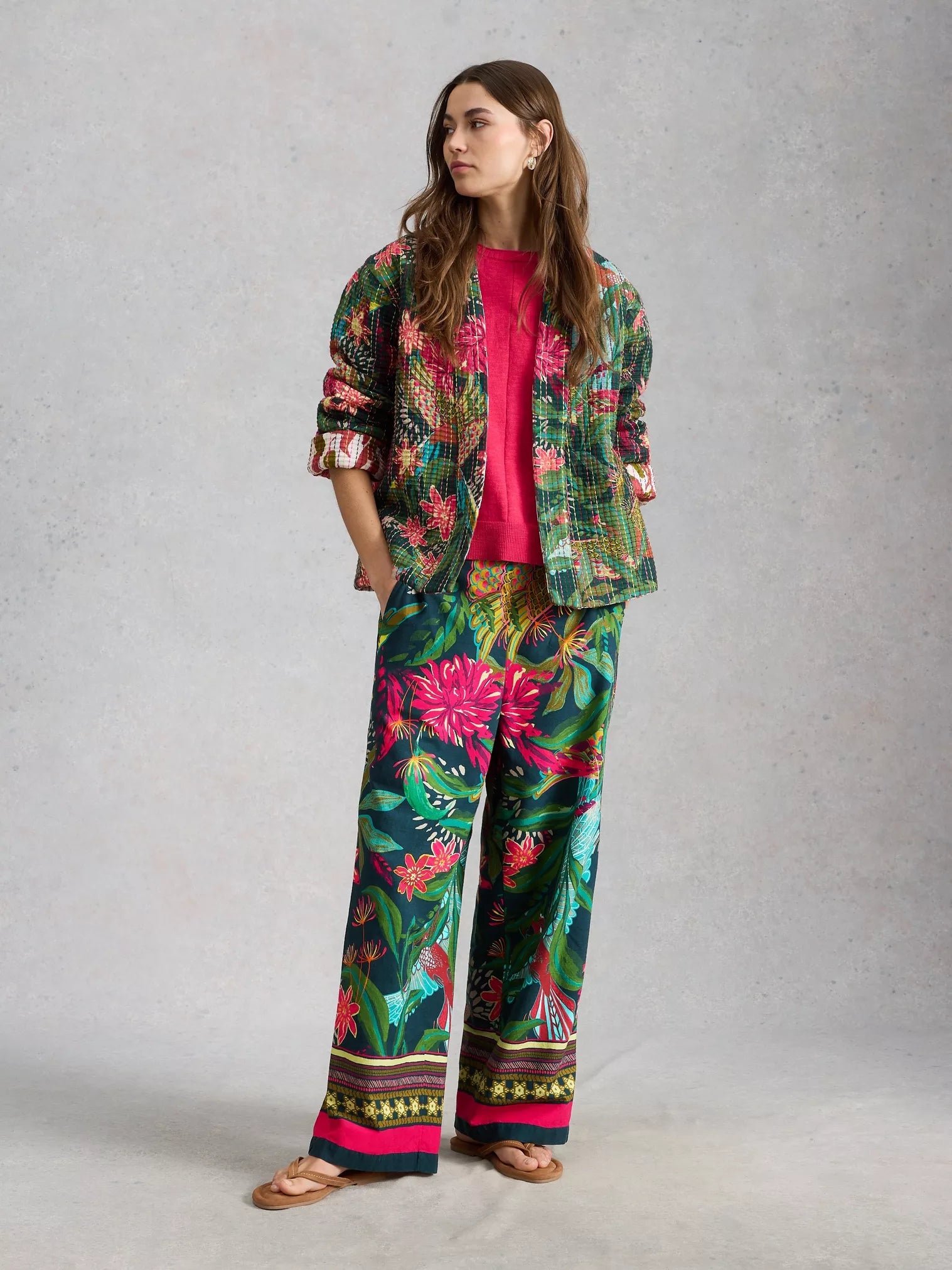 White Stuff Ally Wide Leg Trouser Green Print