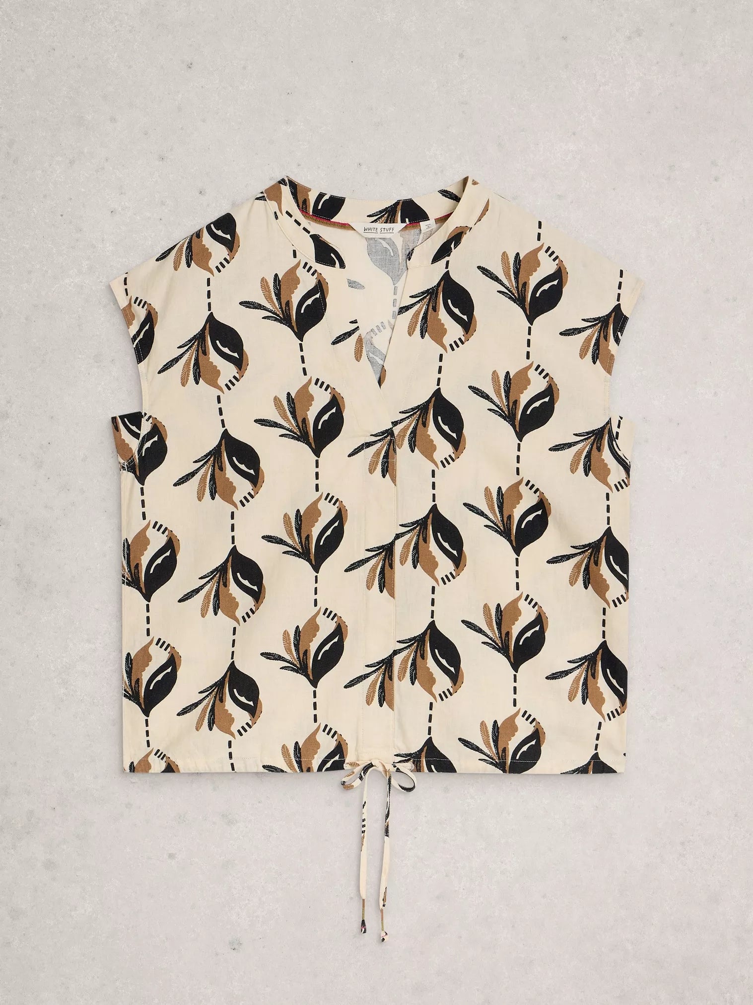 White Stuff Nicole Linen Blend Top Ivory Print