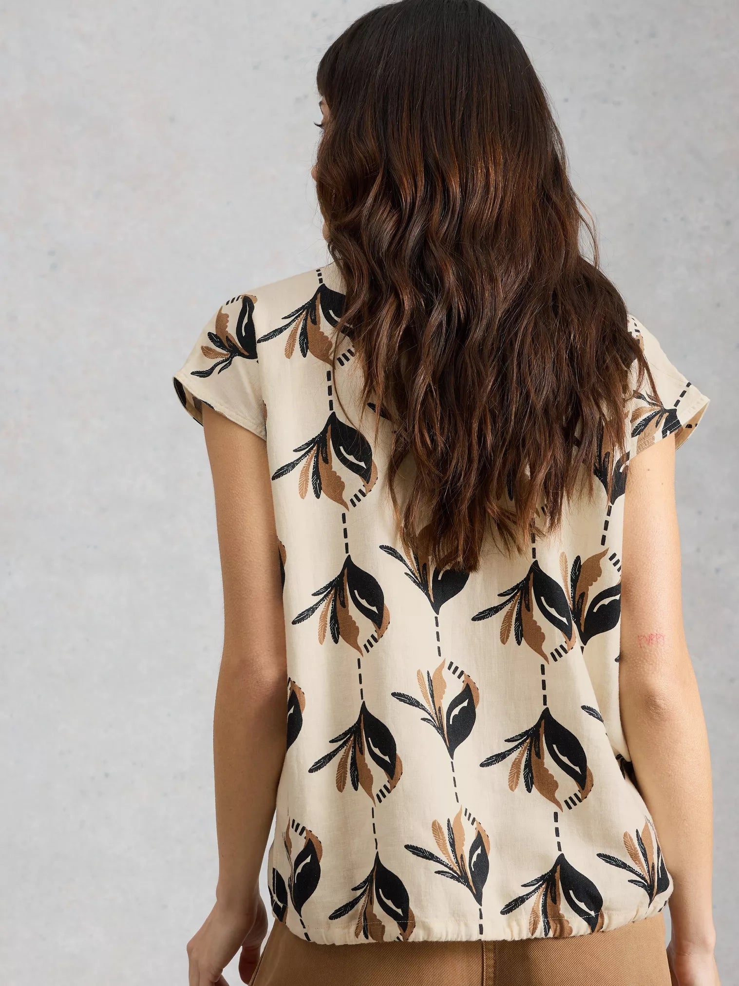 White Stuff Nicole Linen Blend Top Ivory Print