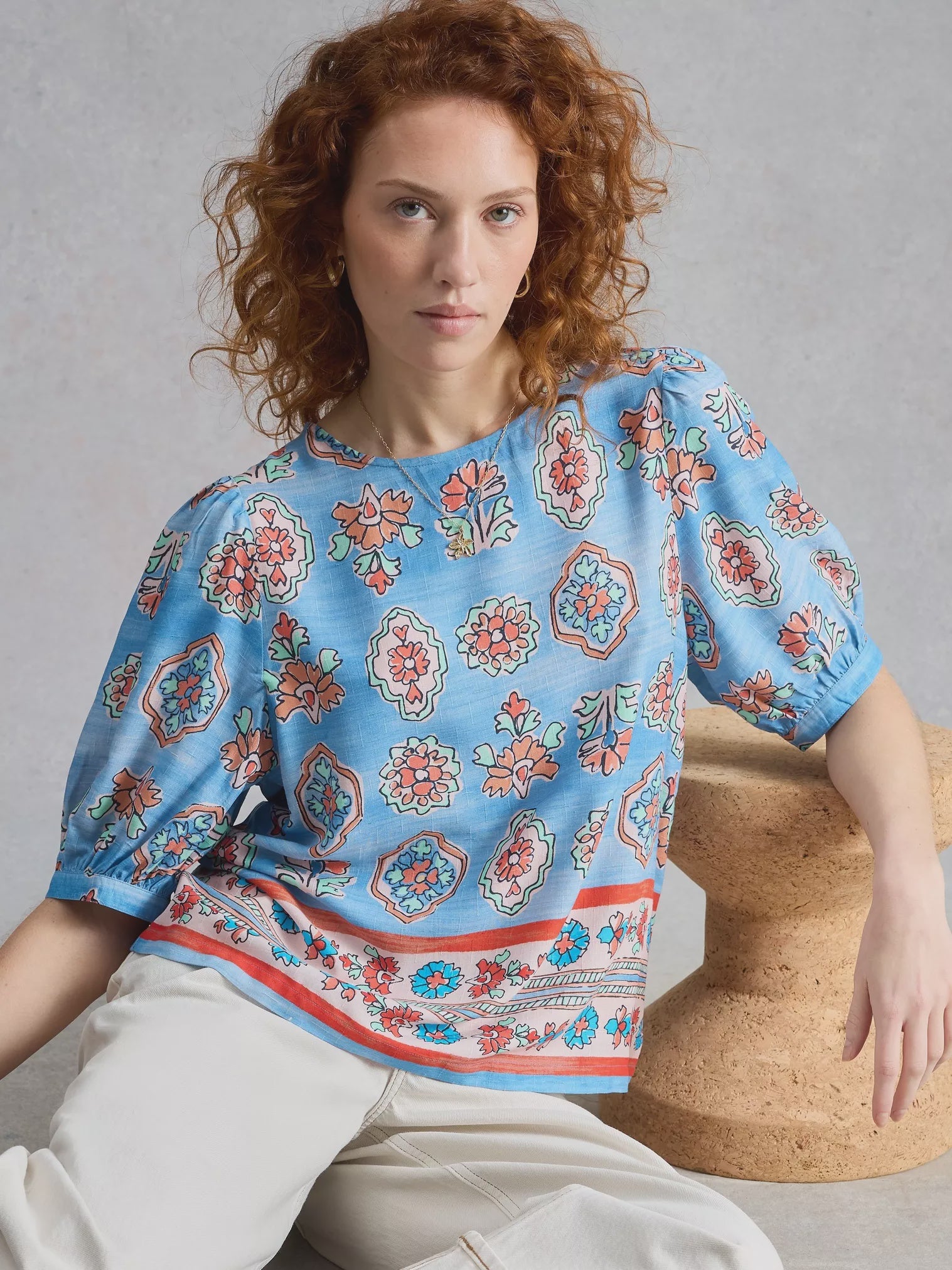 White Stuff Alexa Shell Top Blue Print