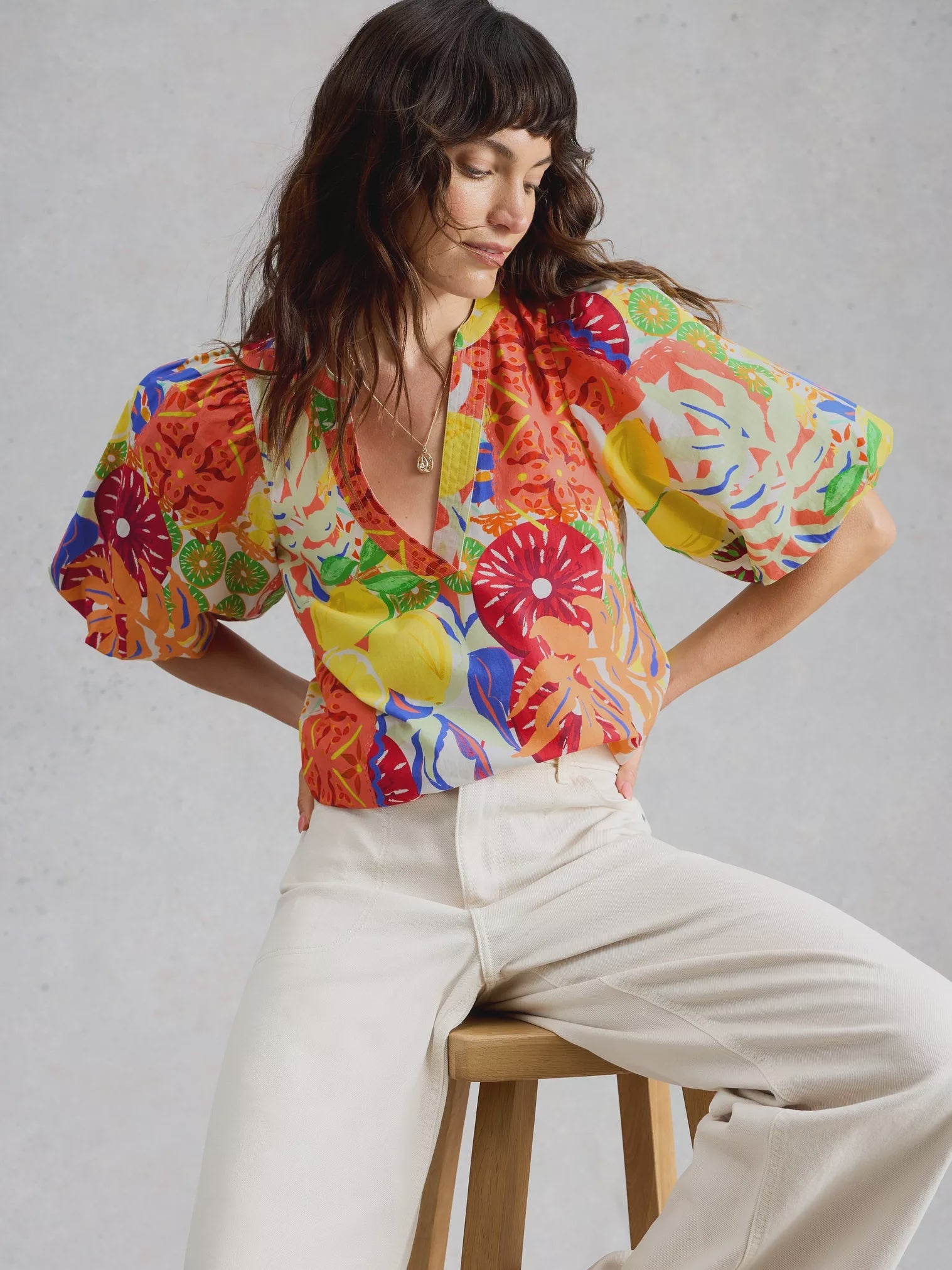 White Stuff Bex Cotton Top Yellow Multi
