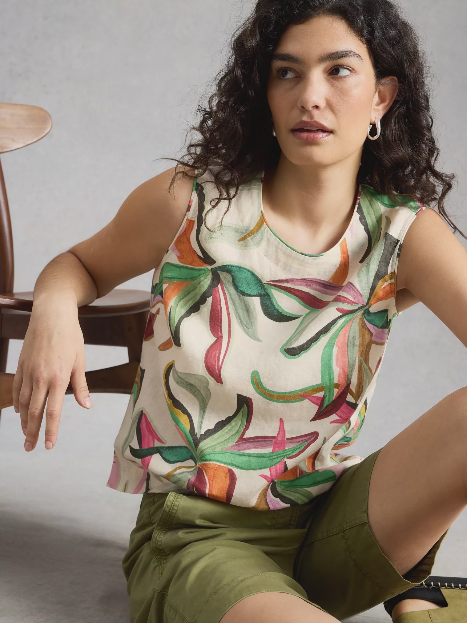 White Stuff Matilda Linen Vest Natural Print