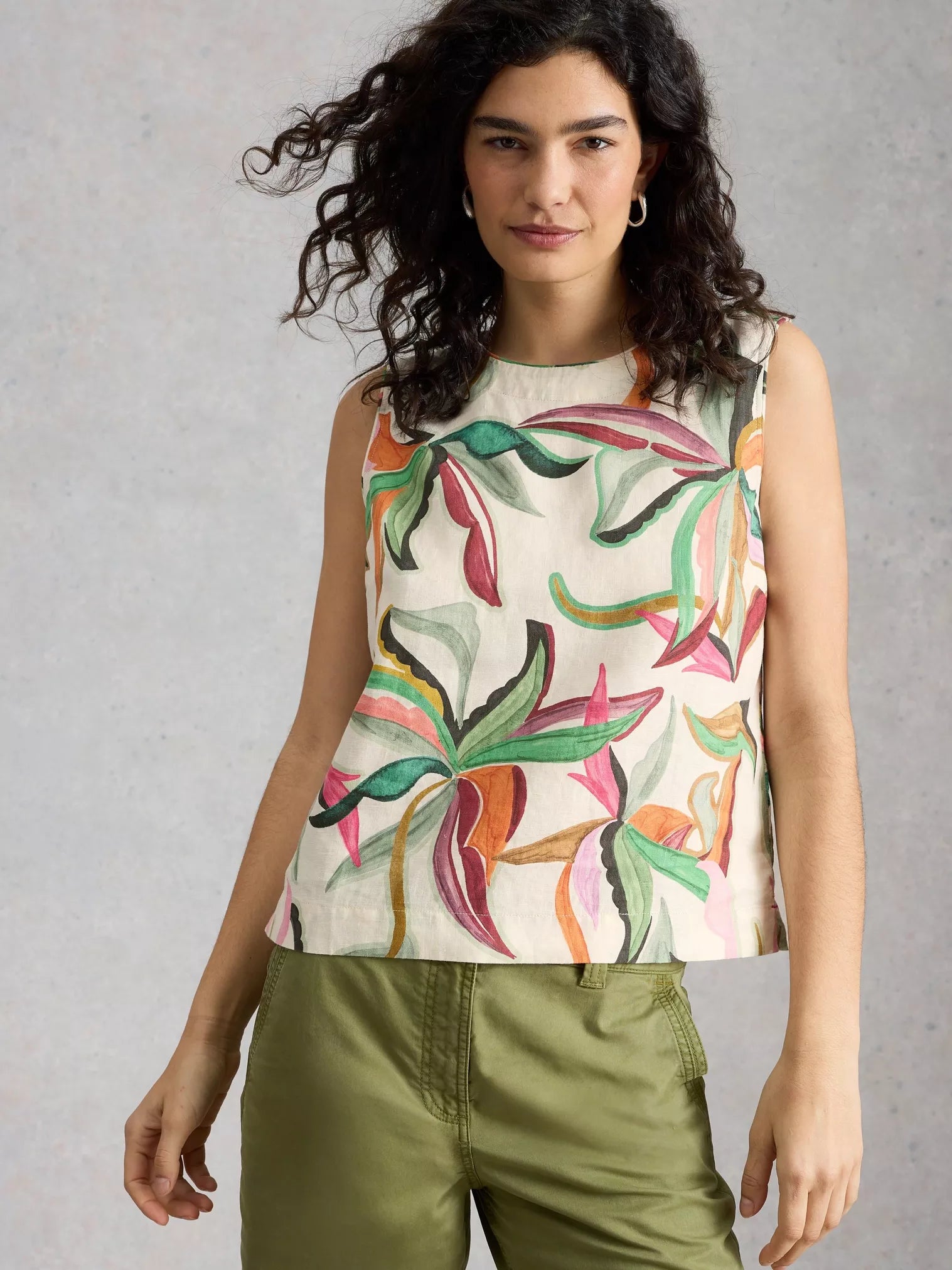 White Stuff Matilda Linen Vest Natural Print