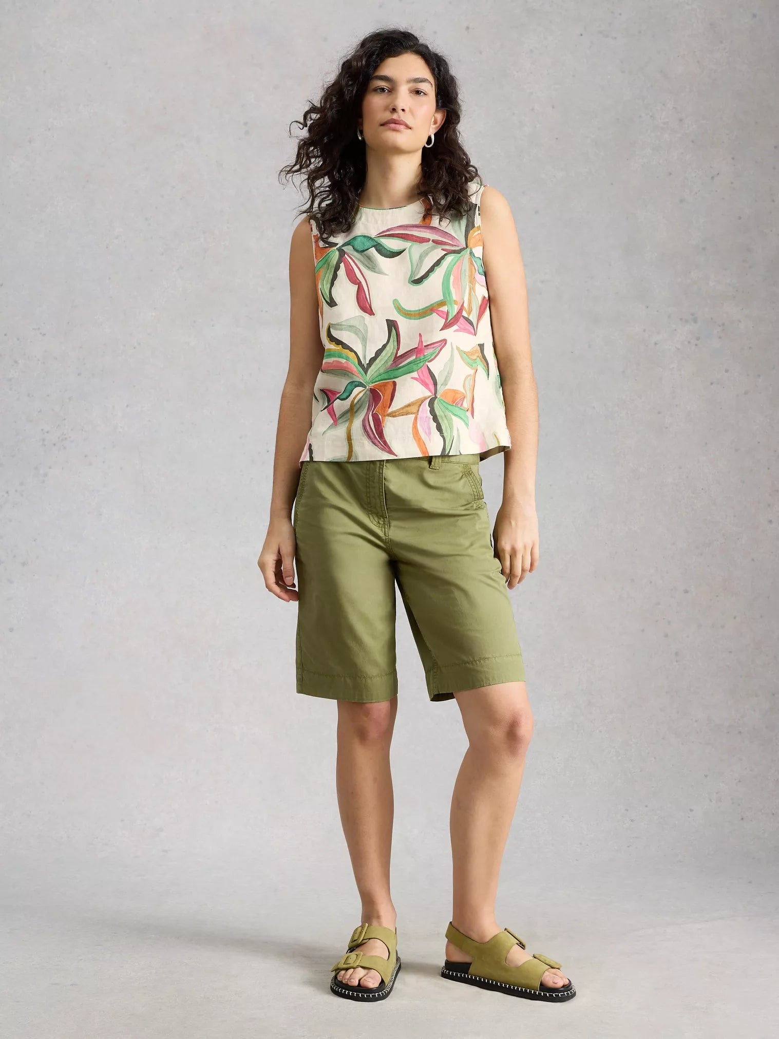 White Stuff Matilda Linen Vest Natural Print