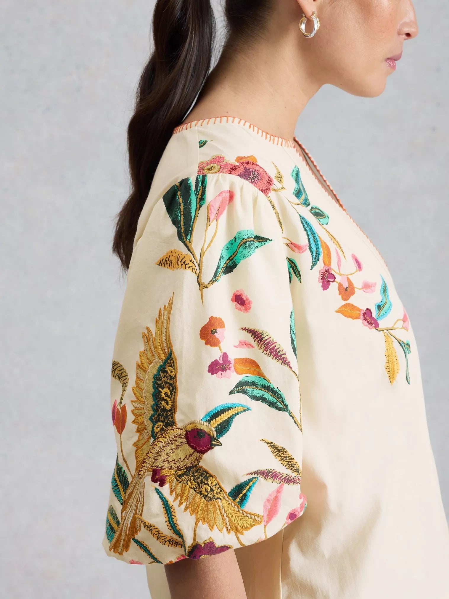 White Stuff Maeve Embroidered Top Ivory Multi